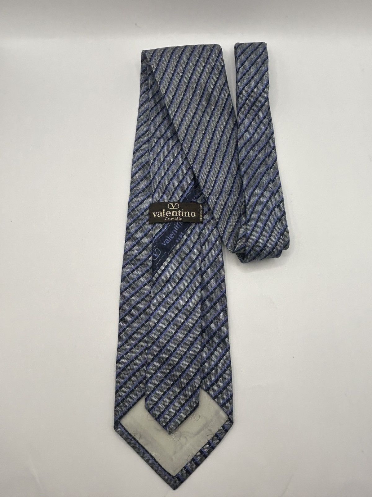 Valentino Valentino Grey/Black/Purple Striped Tie Size ONE SIZE - 1 Thumbnail