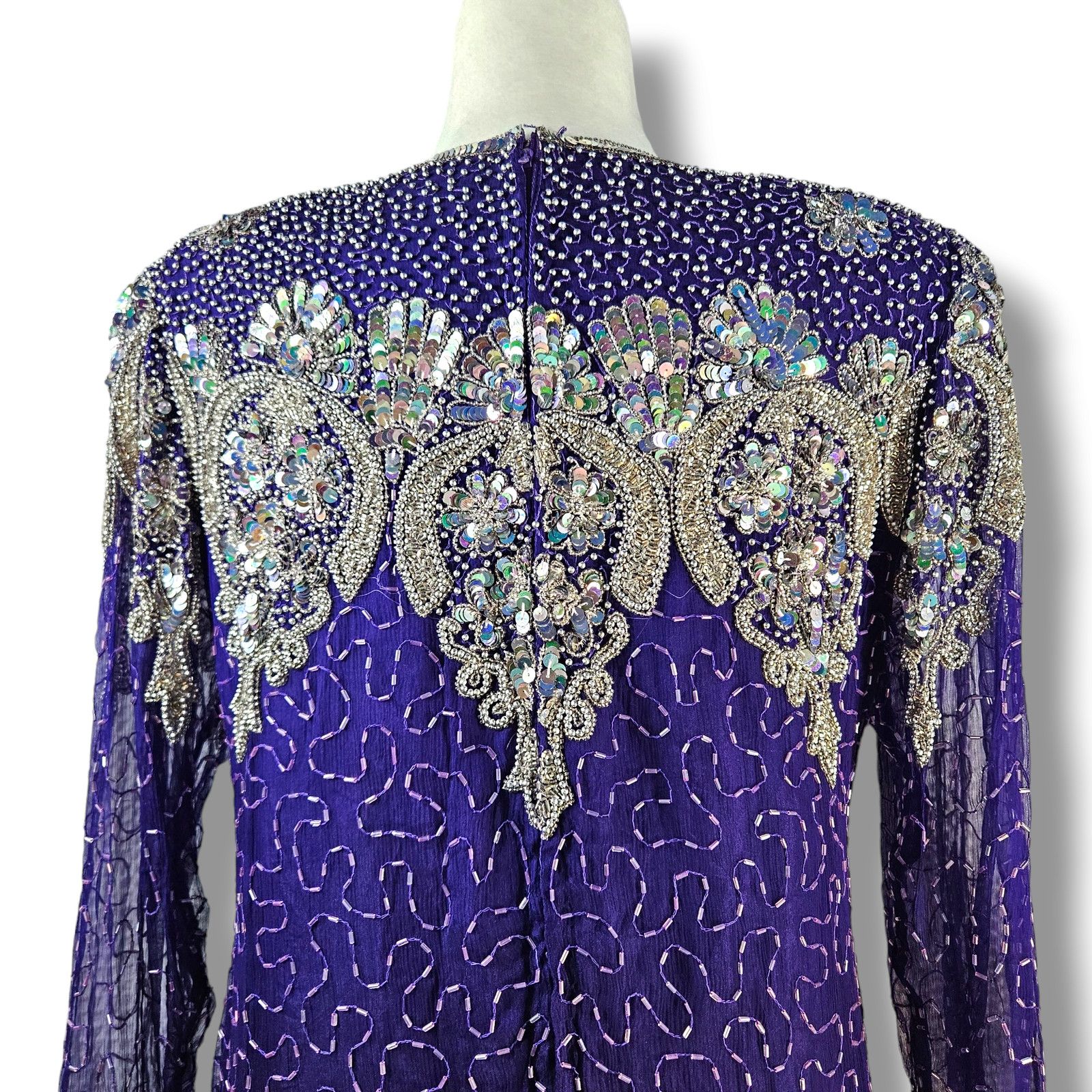 Other VTG JP Fashion Hand Beaded Silk Sheath Dress Sz. M Purple Size M / US 6-8 / IT 42-44 - 5 Thumbnail