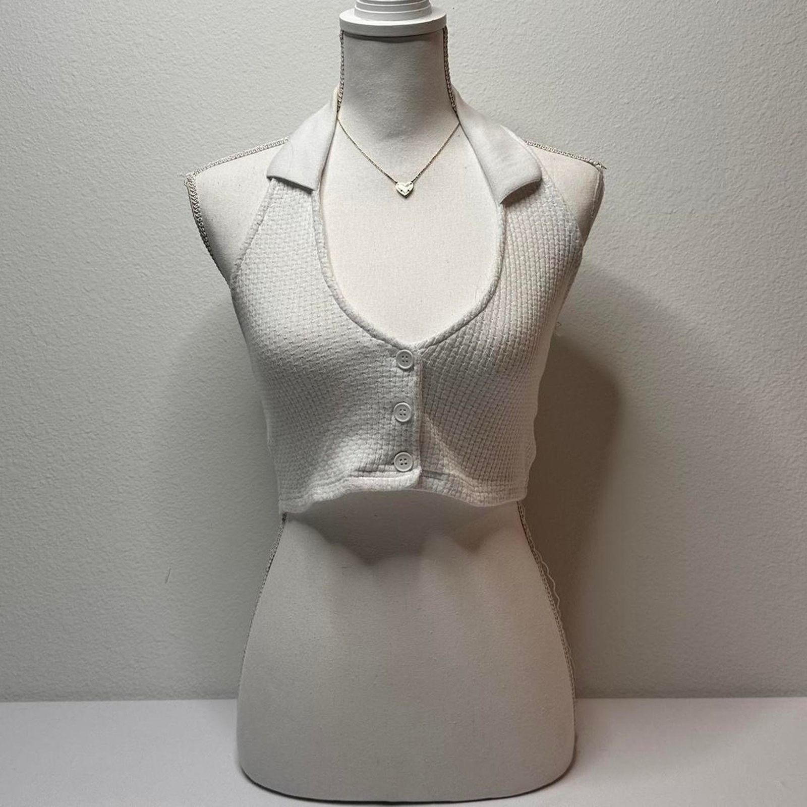 PRINCESS POLLY Princess Polly Size S White Haltered Backless 97% Cotton Size S / US 4 / IT 40 - 1 Thumbnail