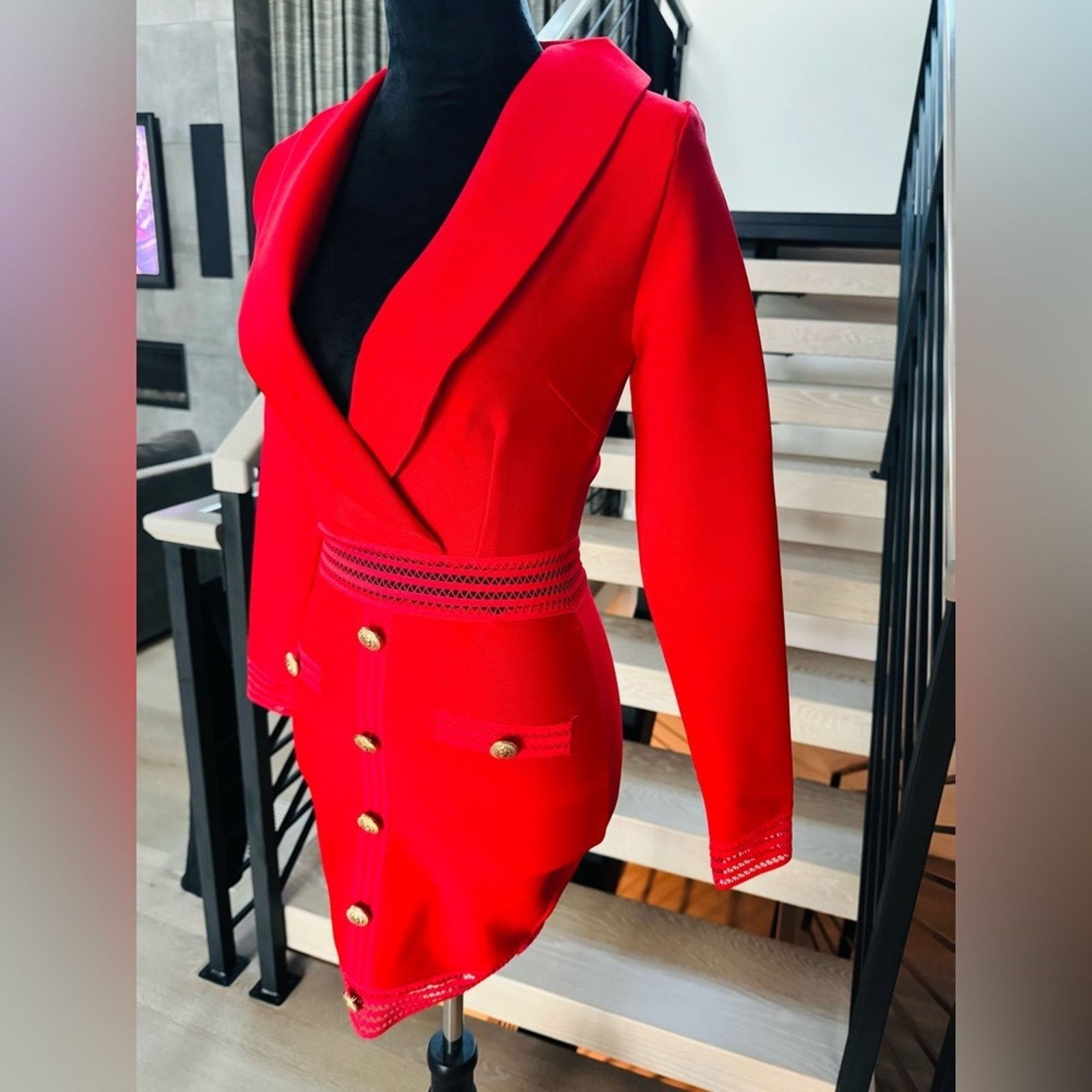 Other New Y2K Elegant Red Women's Blazer Bodycon Mesh Dress Size S / US 4 / IT 40 - 3 Thumbnail