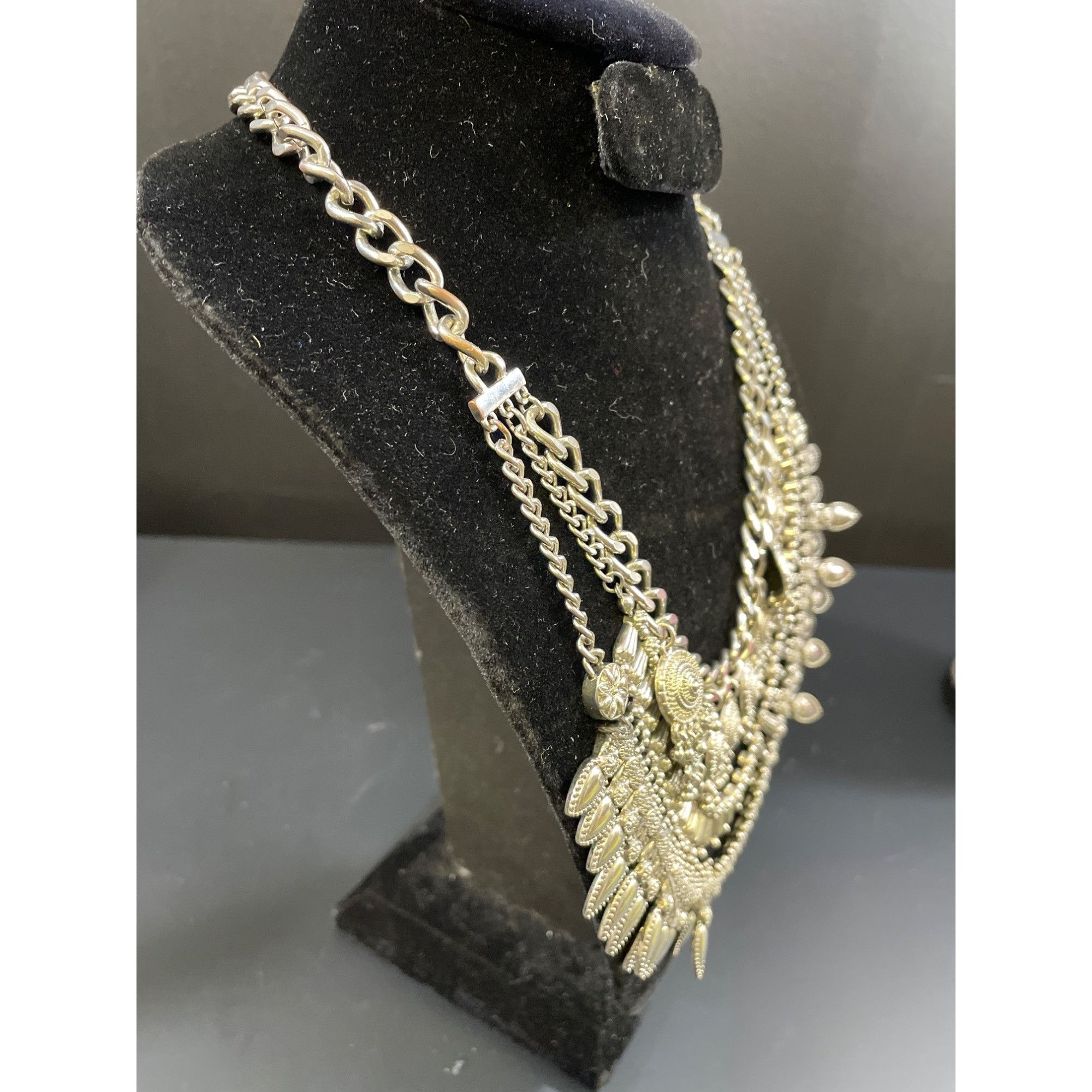Other Vintage Women's Silvertone Bib Chain 3 layers Coin & Fringed Size ONE SIZE - 3 Thumbnail