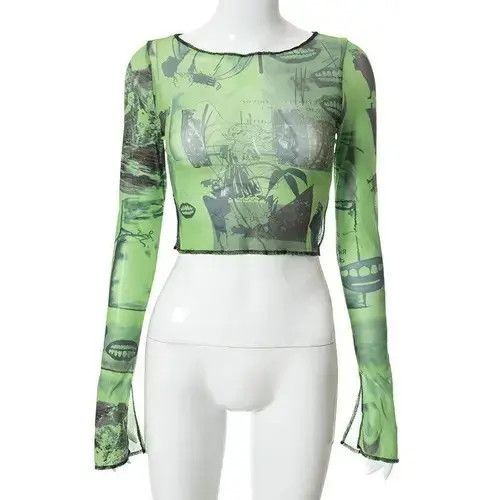 Japanese Brand See Trough Crop Top Vintage Graphic Print Size ONE SIZE - 5 Thumbnail
