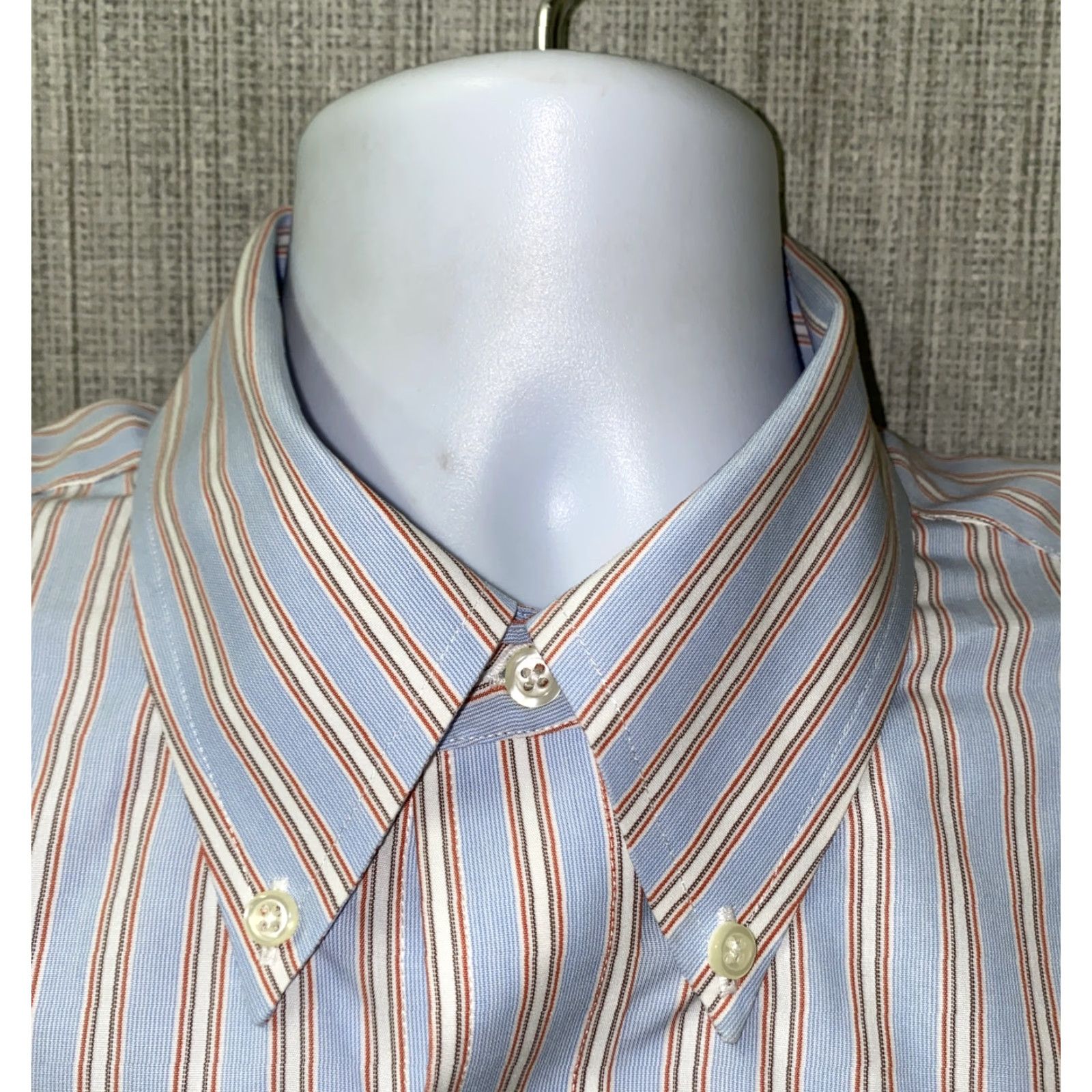 Brooks Brothers Brooks Brothers Dress Shirt Mens 1/2 Button-Down Collar Striped Blue Red 16.5 Regular Cotton Long Sleeve Size 42R - 3 Thumbnail