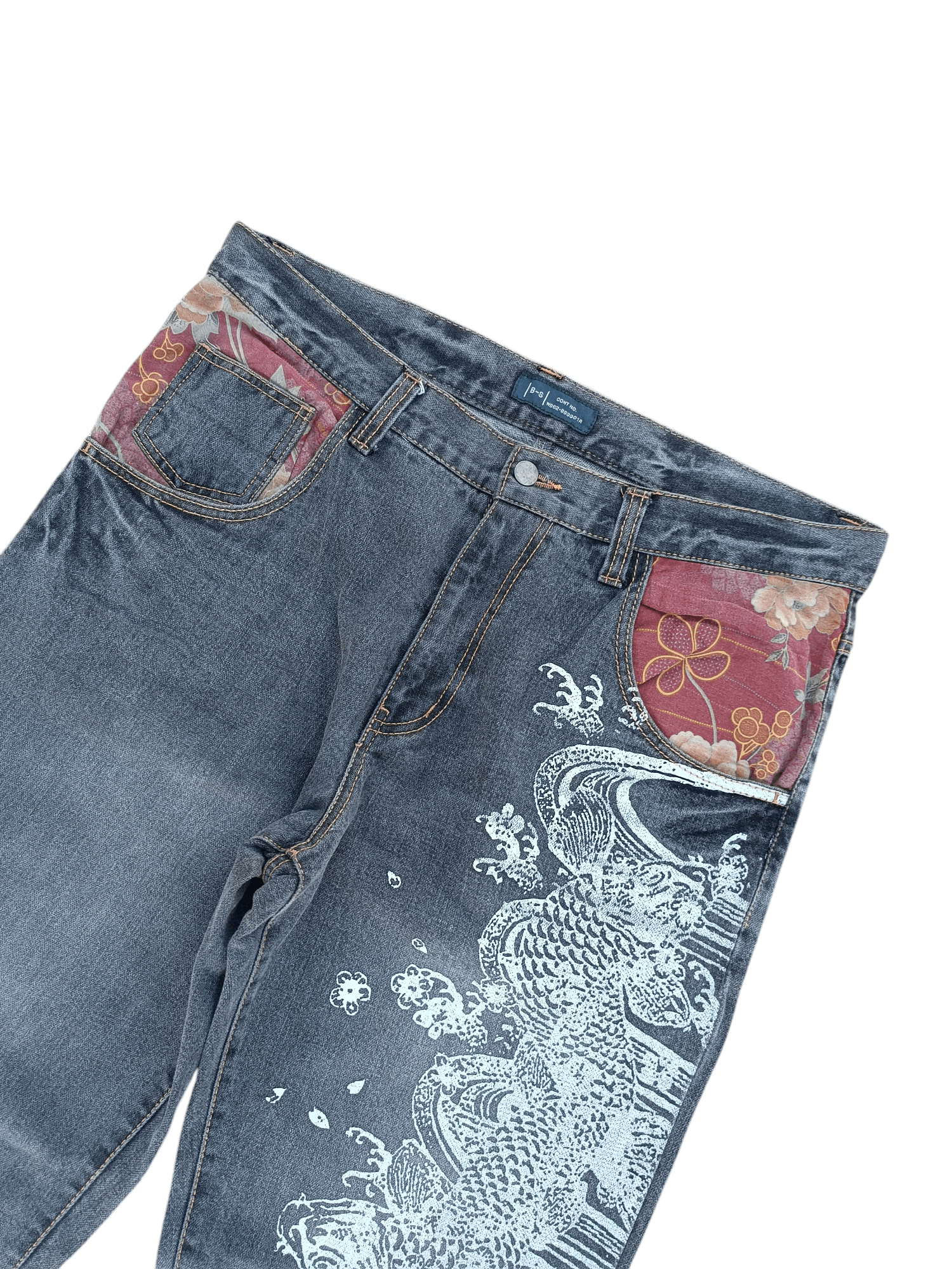 Japanese Brand RARE 🔥 Japanese Brand B-S Printed Koi Fish Floral Jeans Size US 36 / EU 52 - 3 Thumbnail