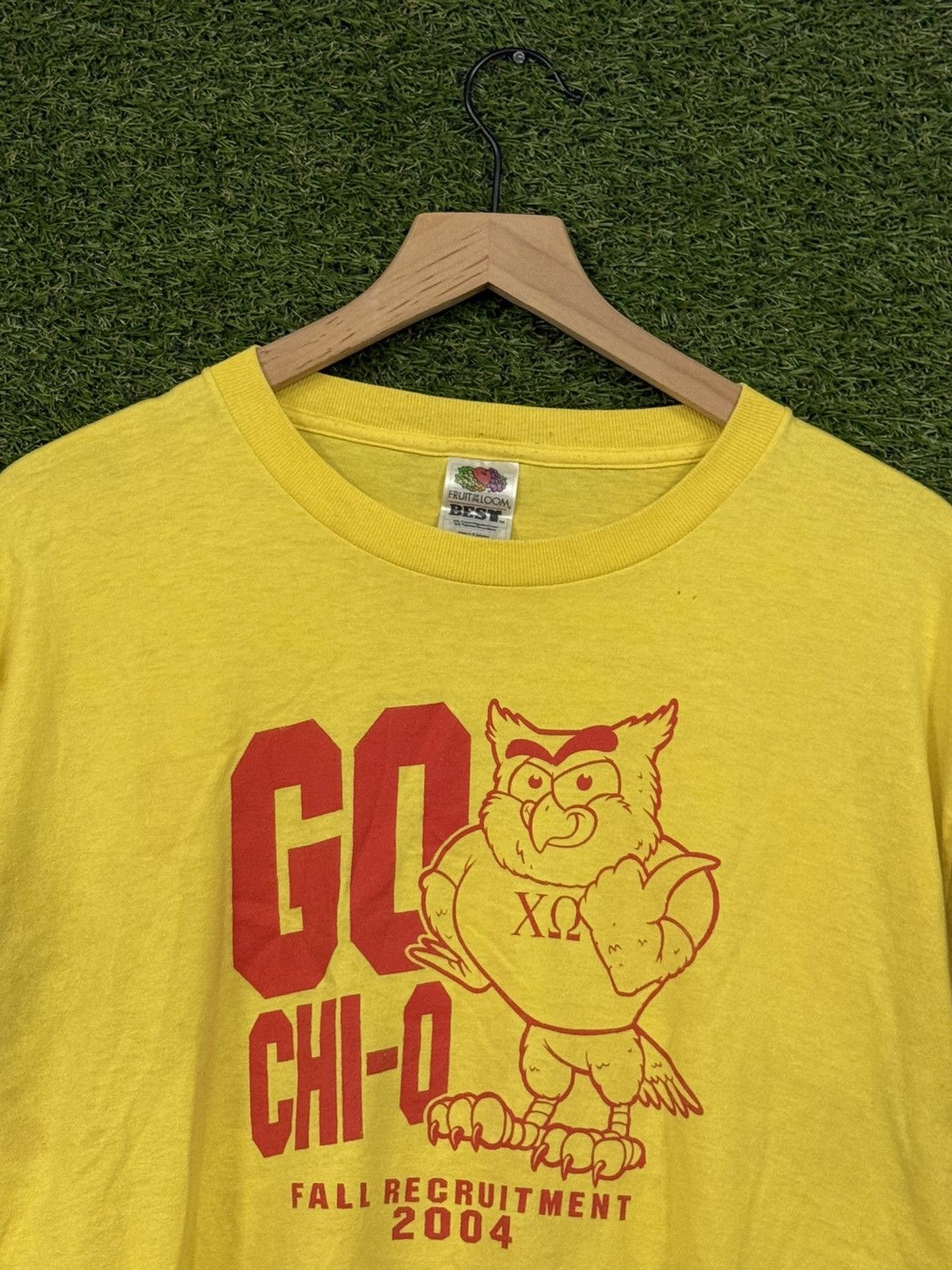 Fruit Of The Loom Vintage Chi Omega Owl Fall Sorority Rush Tee Yellow Large Size US L / EU 52-54 / 3 - 3 Thumbnail