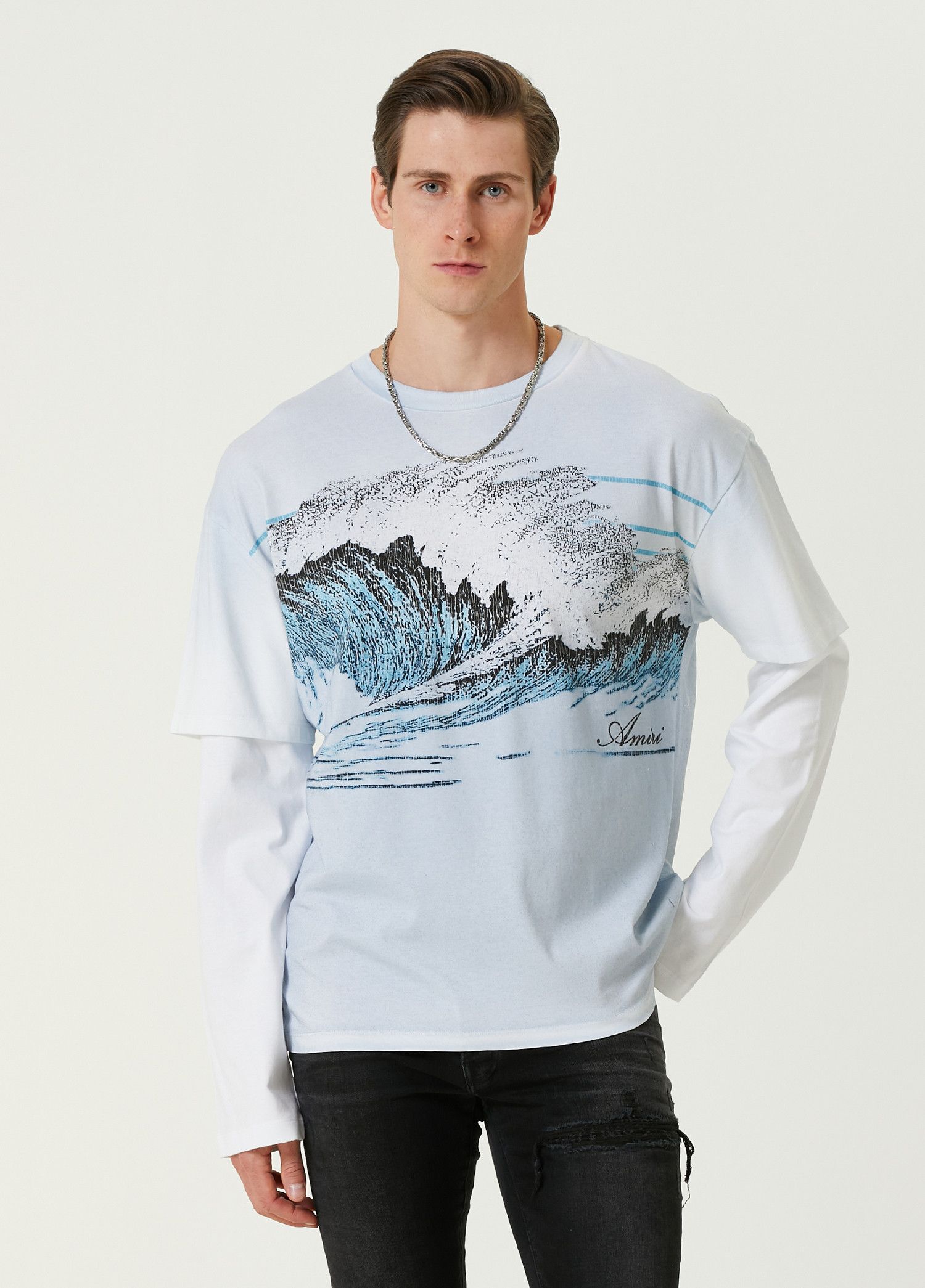 Amiri o1s1wg110825 Vintage Wave Layered T-Shirt in Blue Size US M / EU 48-50 / 2 - 1 Thumbnail