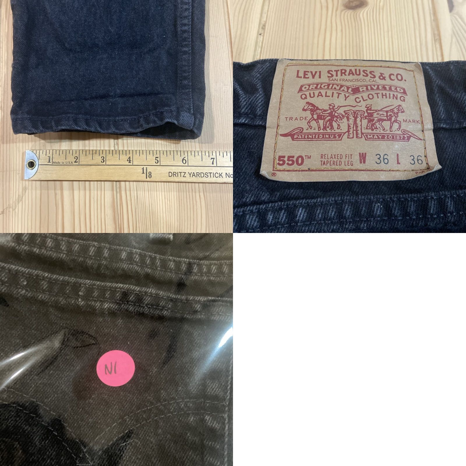 Levi's VINTAGE Levi's 550 Jeans Mens 36x36 Black 90s Made USA Denim Straight Relaxed 5-Pocket 36 Inseam mens Size US 36 / EU 52 - 8 Thumbnail