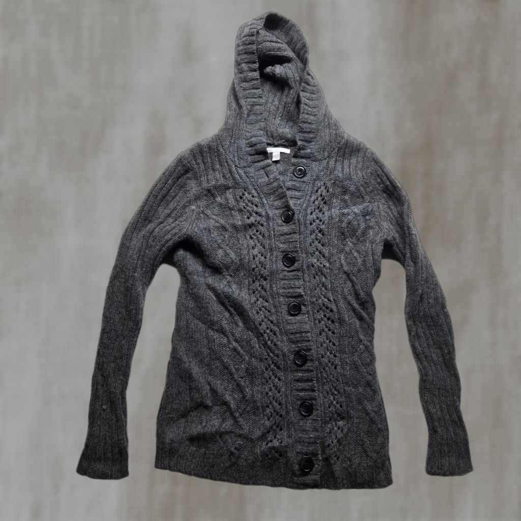 Old Navy Old Navy Sweater Gray Wool Blend V Neck Cable Knit Hoodie Large Womens Size L / US 10 / IT 46 - 1 Thumbnail