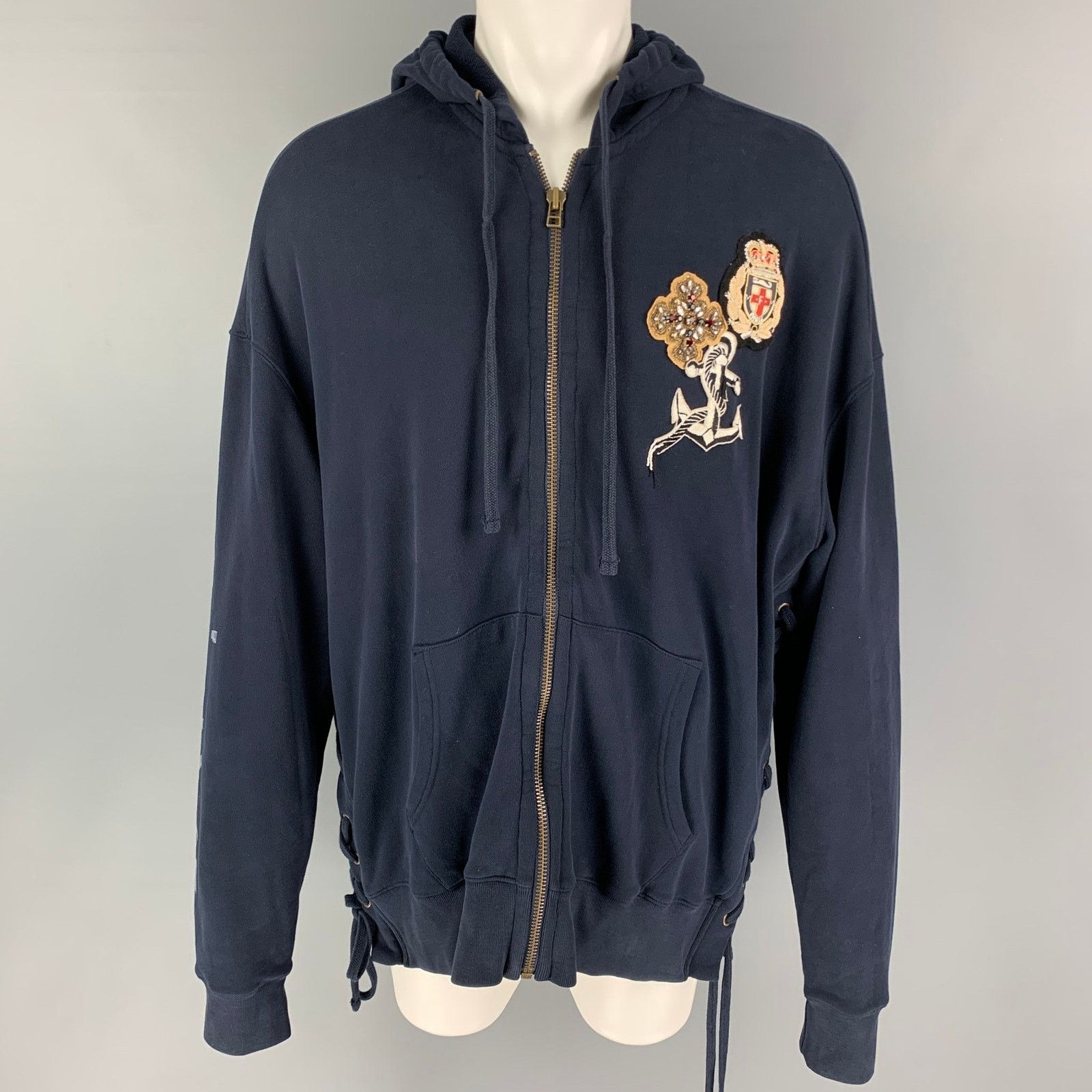 Faith Connexion S Navy Multi-Color Painted Cotton Hooded Sweatshirt Size US S / EU 44-46 / 1 - 1 Thumbnail