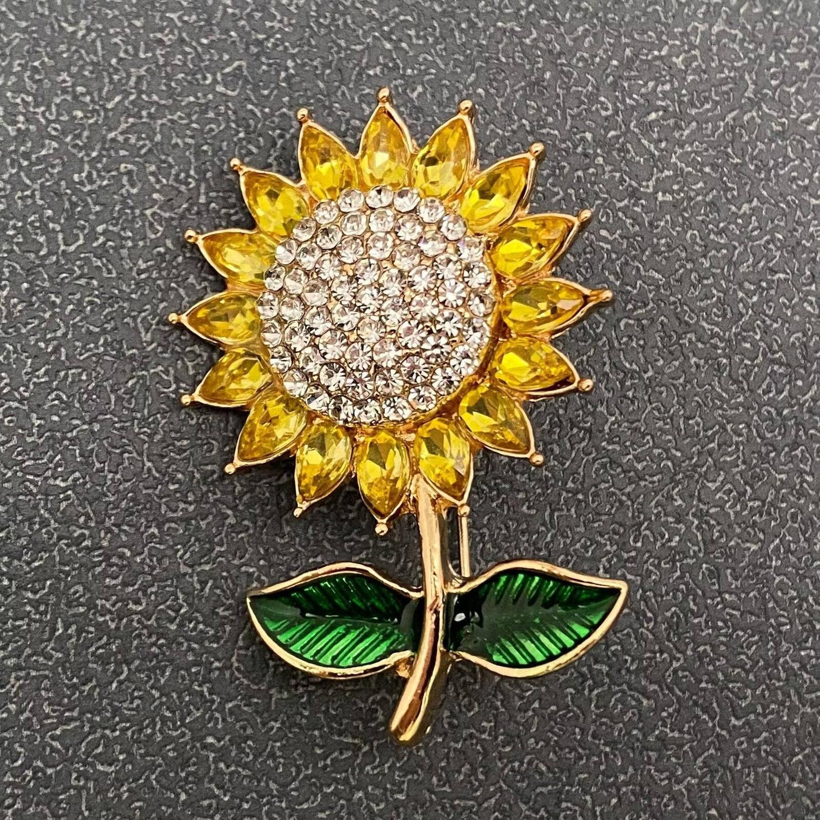 The Unbranded Brand Sunflower Brooch with Yellow and Clear Rhinestones Size ONE SIZE - 1 Thumbnail