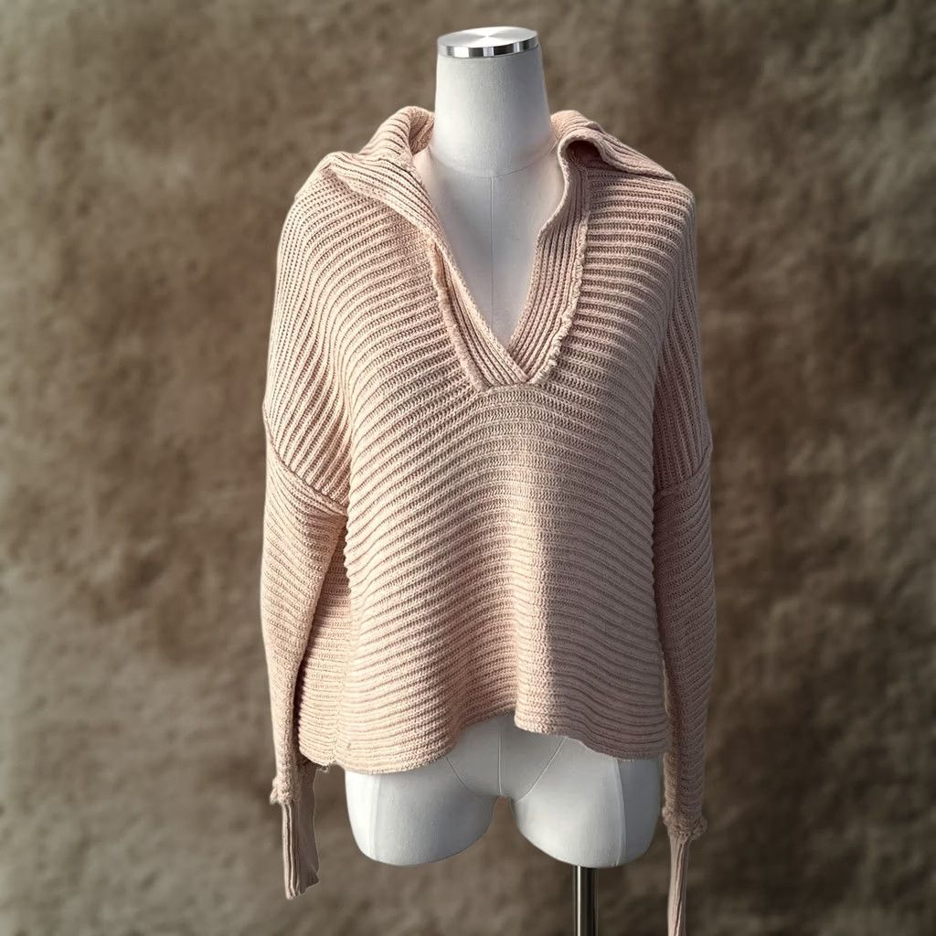 Free People Free People Sweater Womens Small Pink Ribbed Knit V Neck Pullover Boho Lightweight Size S / US 4 / IT 40 - 1 Thumbnail