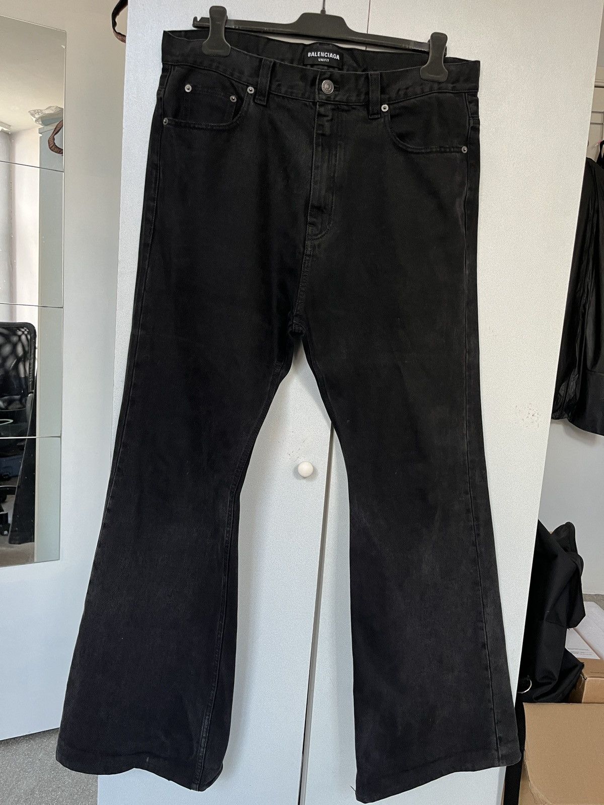 image of Balenciaga Lost Tape Flared Denim in Black, Men's (Size 34)