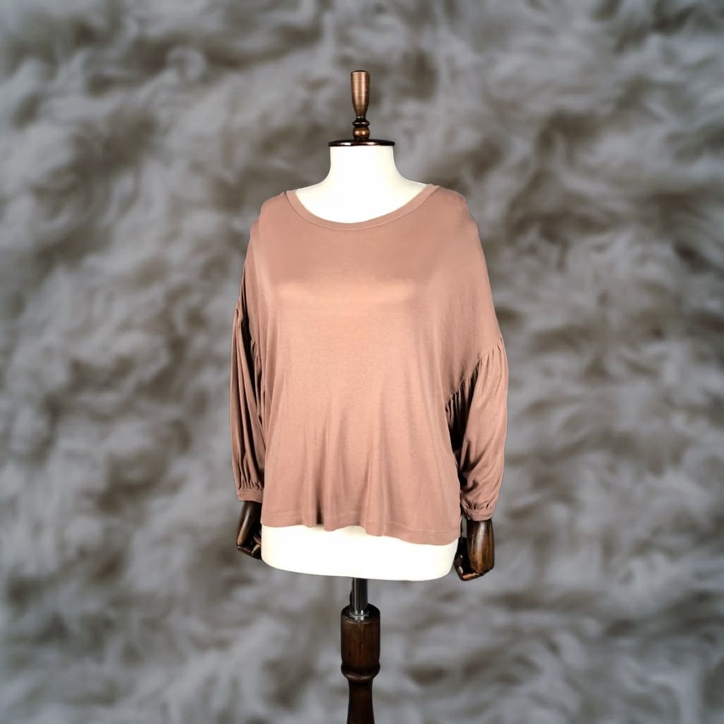 ME+EM ME+EM Blouse Shirt Womens Size S Cotton Brown Bell Sleeve Round Neck 3/4 Sleeve Regular Fit Classic Pattern Size S / US 4 / IT 40 - 1 Thumbnail