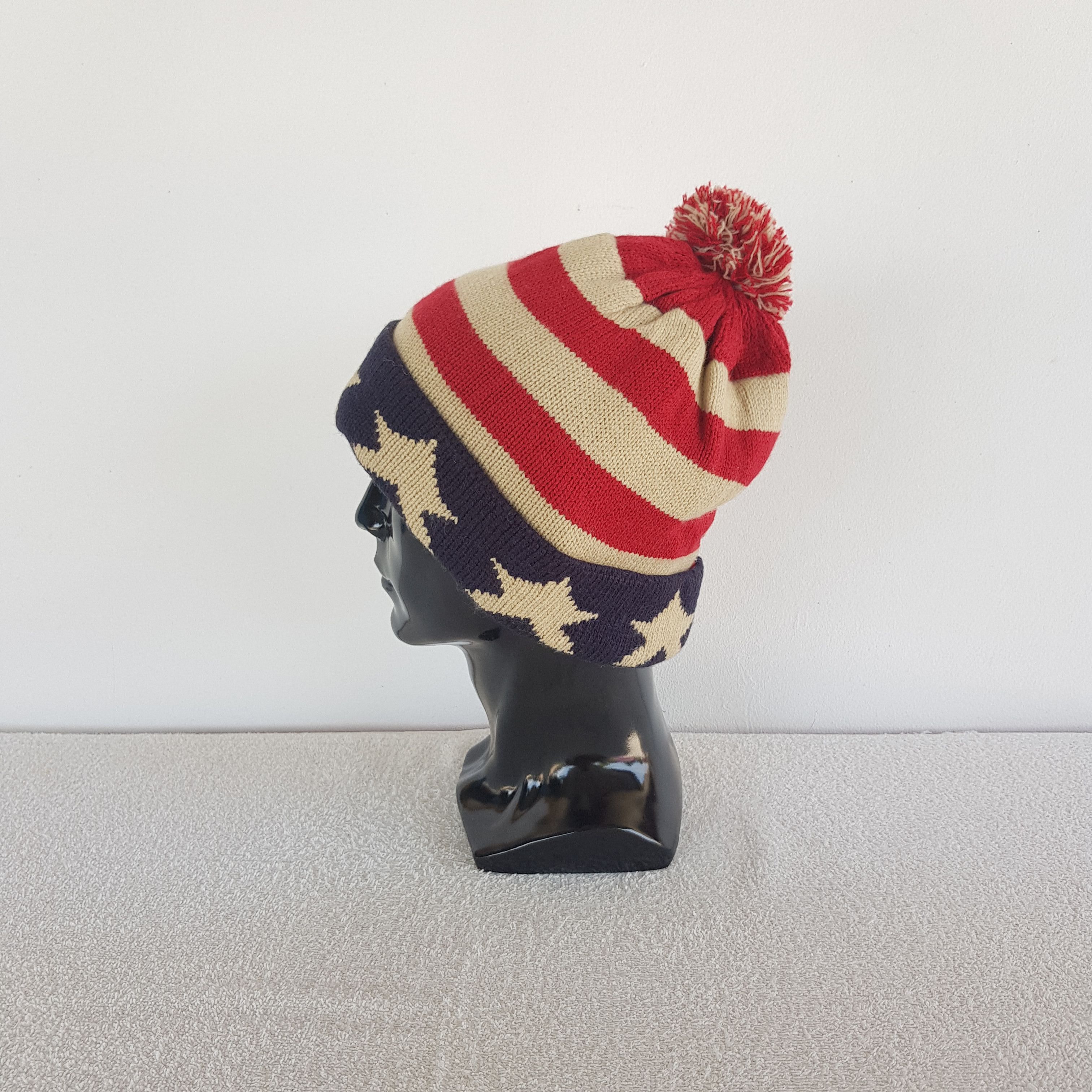 Japanese Brand Vintage 80s American Flag Beanie Knit Pom Pom Snow Caps Hats Size ONE SIZE - 4 Thumbnail