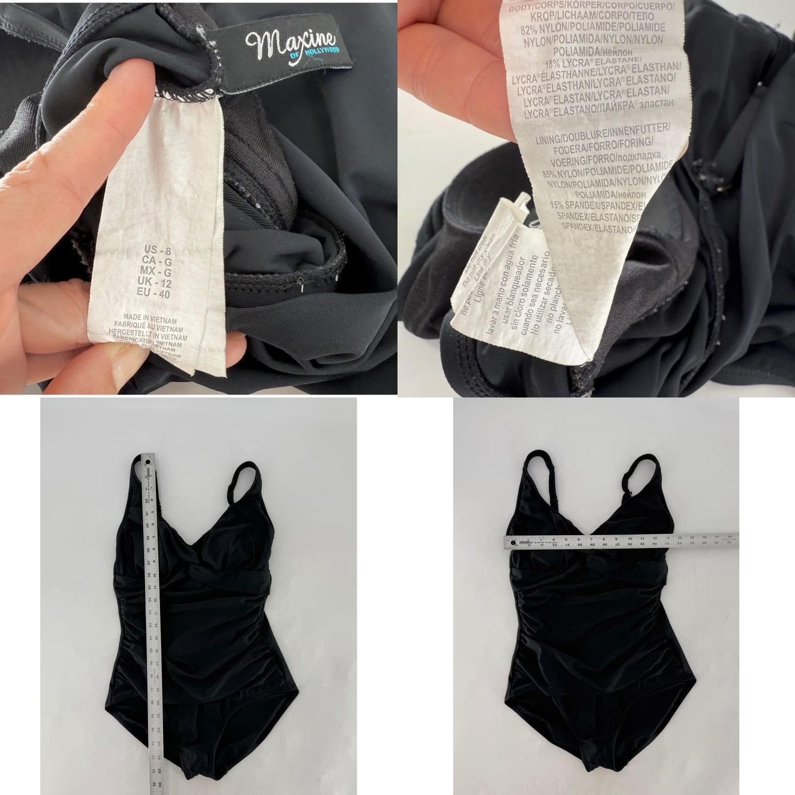 Vintage Maxine of Hollywood Black Ruched One Piece Swimsuit Size 8 Size ONE SIZE - 8 Thumbnail