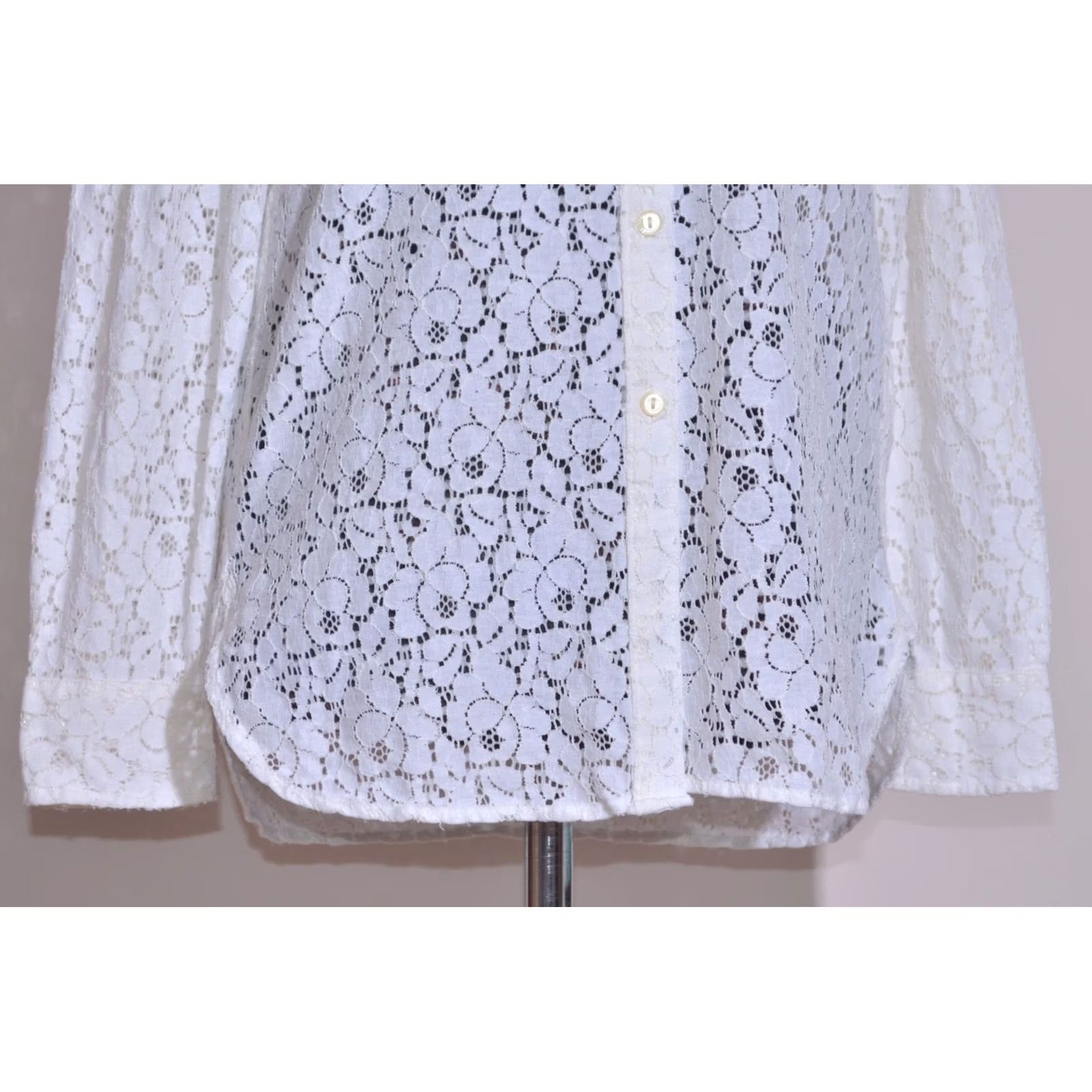Ralph Lauren Ralph Lauren Denim & Supply Womens Button-Up Shirt Beige Floral Lace Long Sleeve/Collared White Small XS? Size S / US 4 / IT 40 - 3 Thumbnail