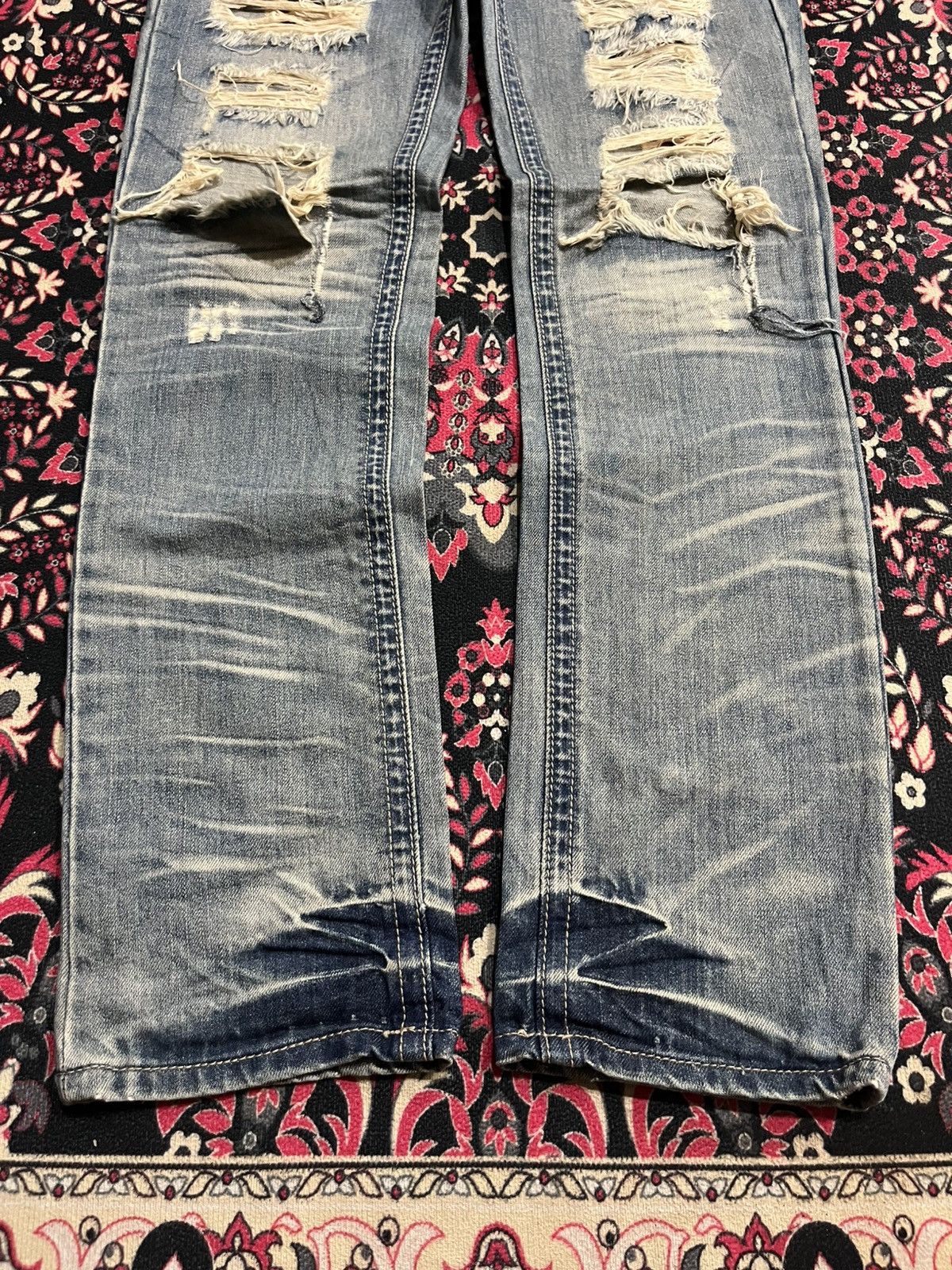 Japanese Brand Vintage Japanese Brand African Taro Trashed Blue Washed Jean Size 29" - 7 Thumbnail
