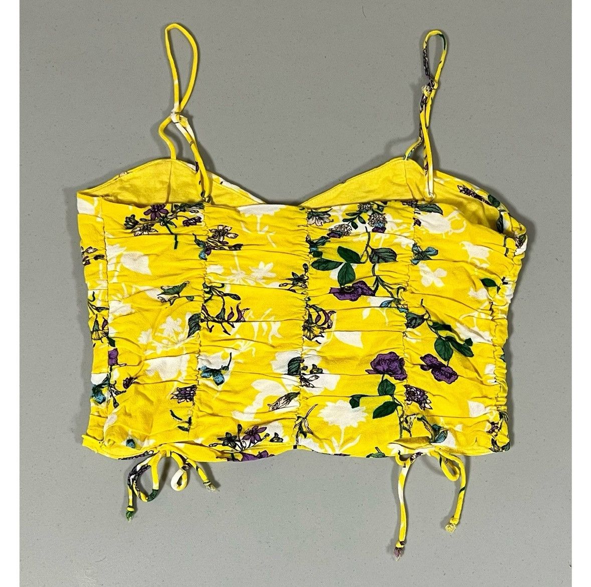 SKYLRK Yellow Floral Ruched Ties Crop Top Shirt Blouse Size S 🌼✨ Size S / US 4 / IT 40 - 4 Thumbnail