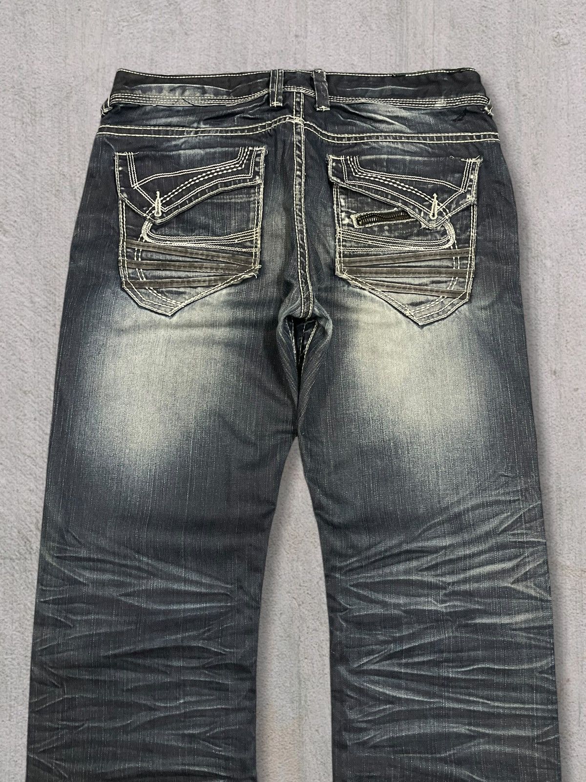 Japanese Brand Japanese Punk Crazy Back Pocket Grey Washed Bootcut Jeans Size US 31 - 8 Thumbnail