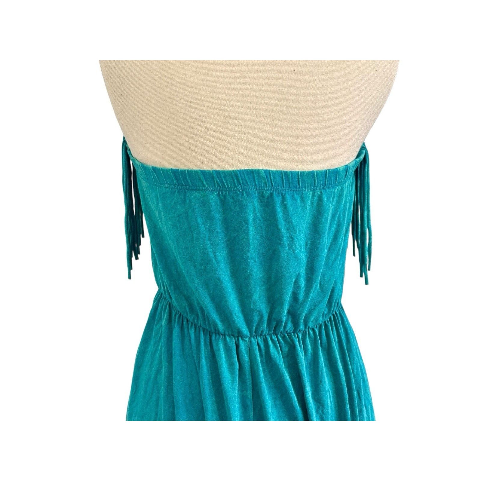 Other VTG T PARTY 90s Y2K Turquoise Fringe Mini Strapless Dress Size L / US 10 / IT 46 - 9 Thumbnail