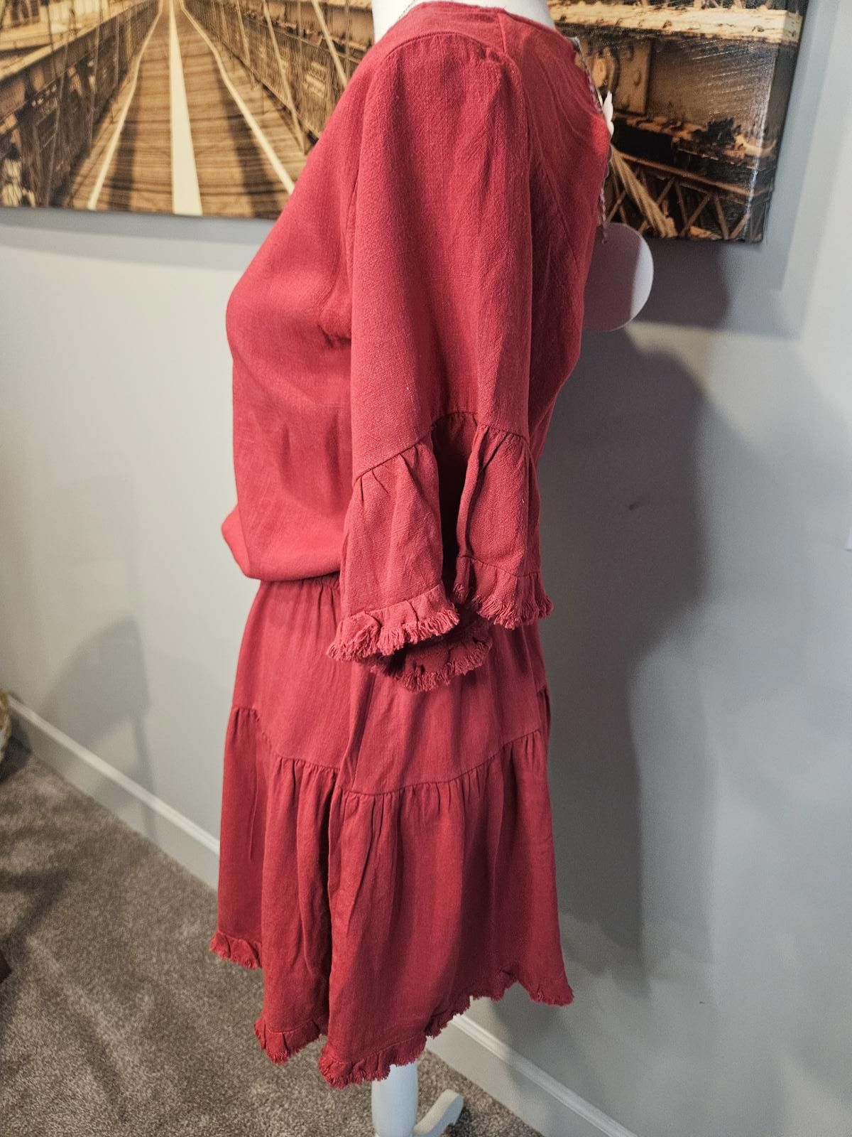 Designer Umgee Sassy Stuff Women’s Casual Frill Dress - Rust Red Size L / US 10 / IT 46 - 2 Thumbnail