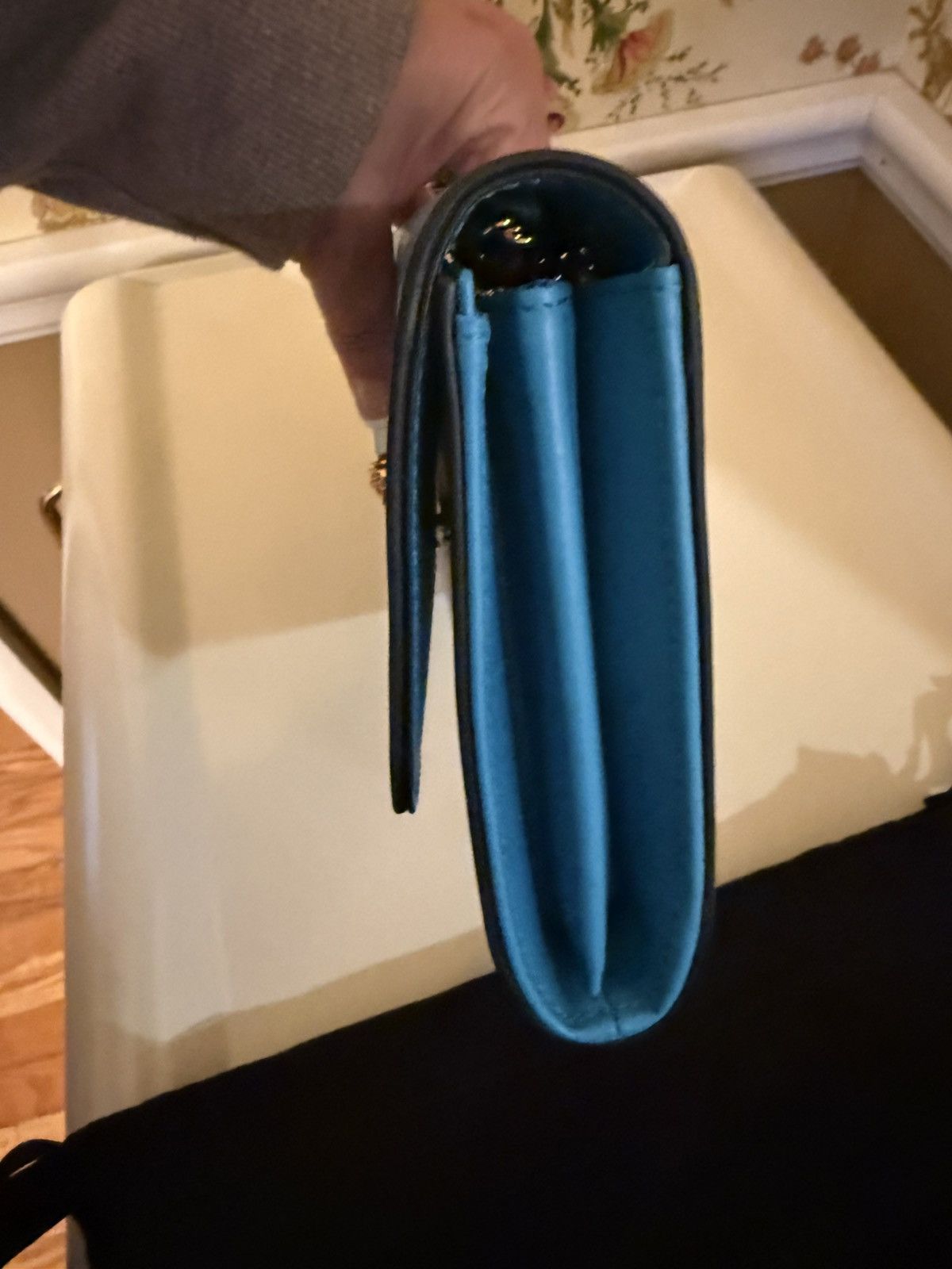 Versace Blue Versace Wallet on Gold Crossbody Chain Size ONE SIZE - 8 Thumbnail
