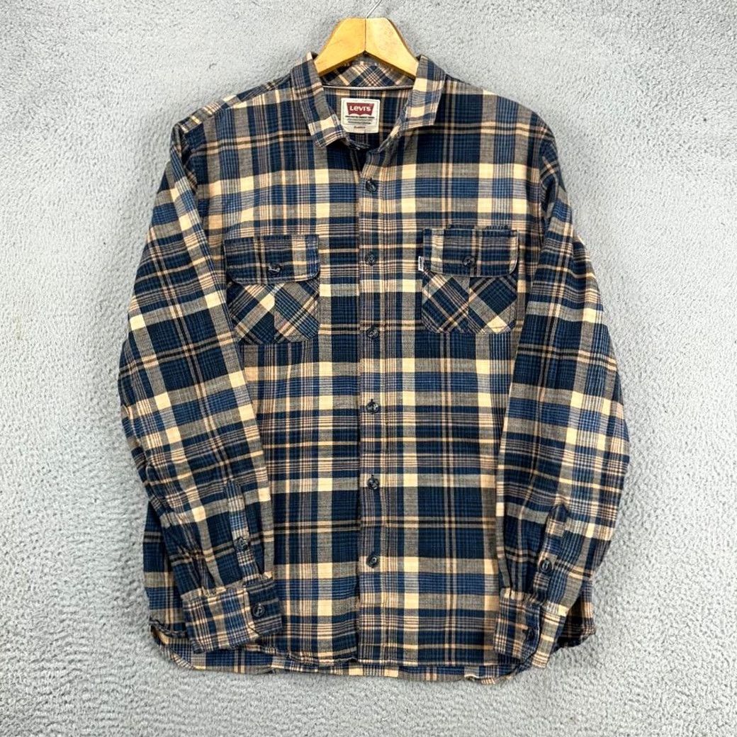 Levi's Levis Button-Up Shirt Mens XL Blue Orange Plaid Flap Pocket White Tab Logo Size US XL / EU 56 / 4 - 4 Thumbnail