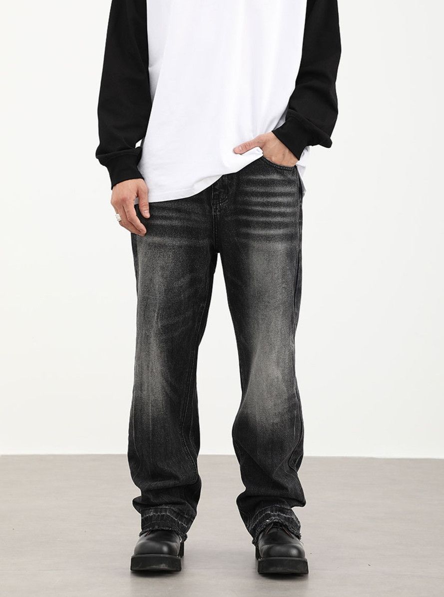 Jean × Vintage Black Gray Denim Raw Edge Loose Jeans Size US 29 - 1 Thumbnail