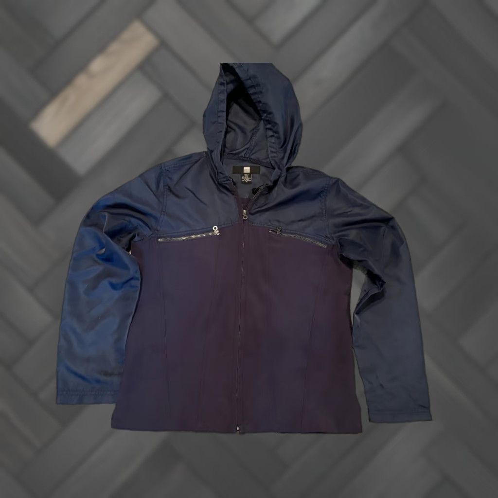 VINTAGE Marithe Francois Girbaud Full Zip Nylon Jacket Womens M Blue Hooded Pockets Jacket Womens Size M Blue