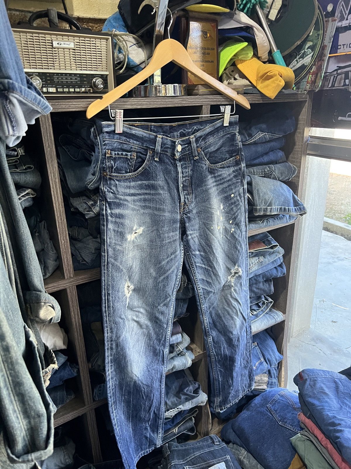 Levi's 🔥Levis 501 Button No 359 Distressed Denim Size 29" - 3 Thumbnail