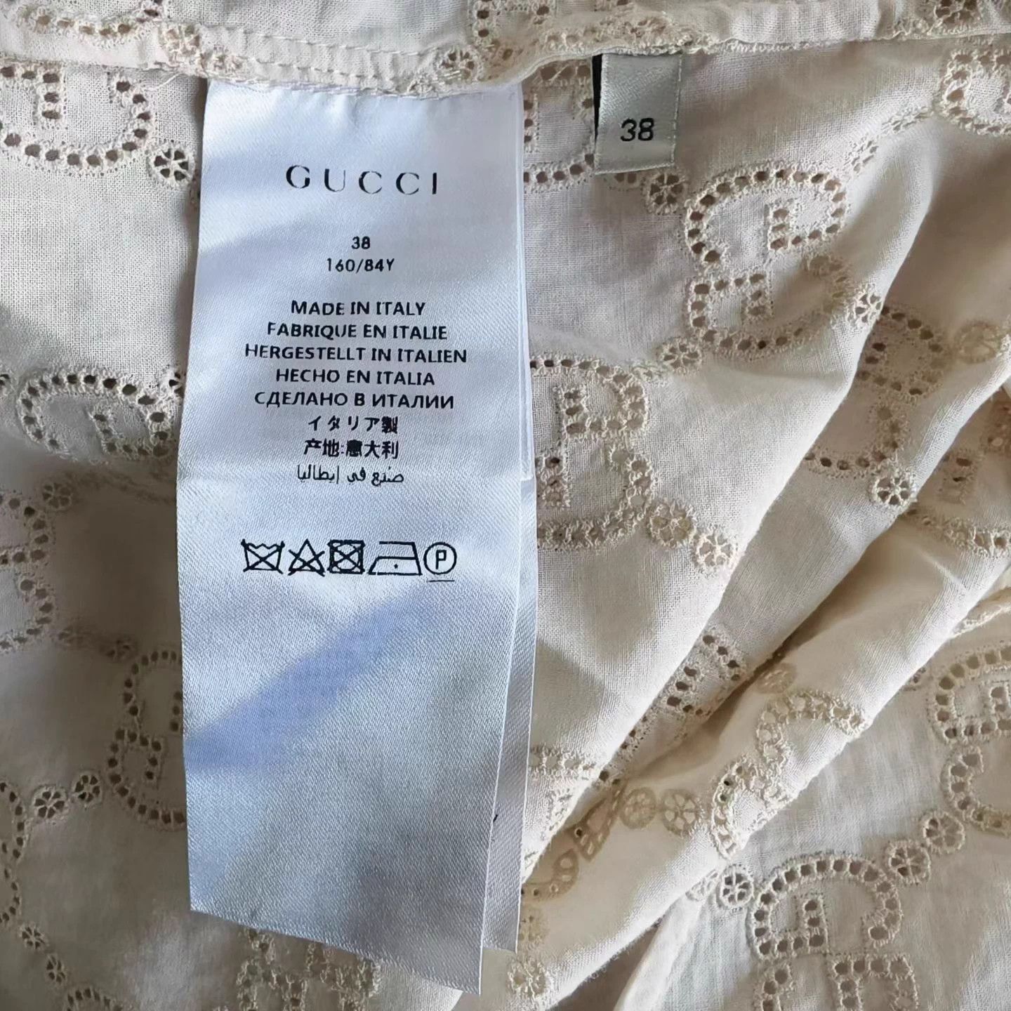 Gucci Gucci Beige GG Embroidered Openwork Cotton Shirt Size S / US 4 / IT 40 - 4 Thumbnail