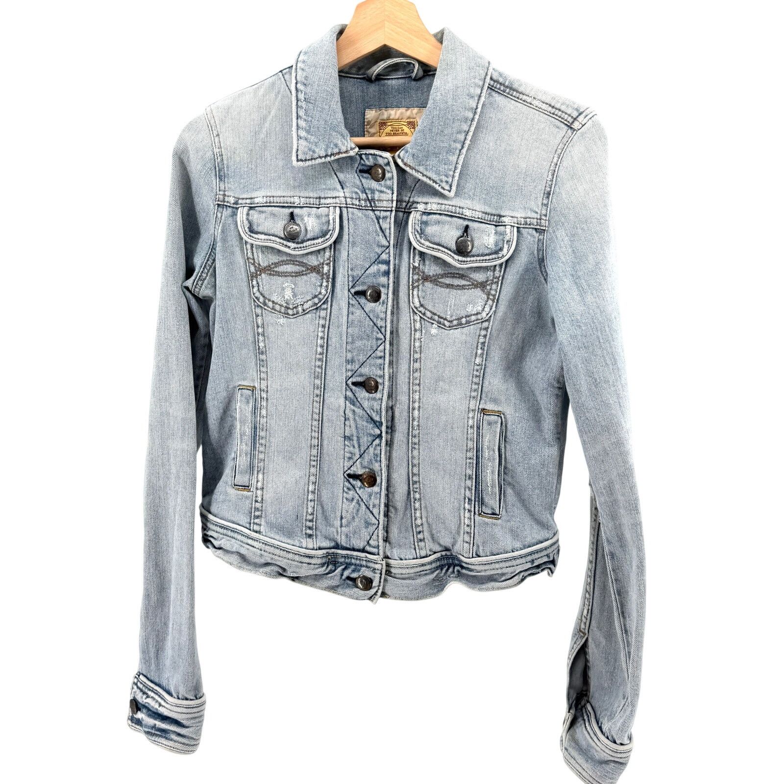 Abercrombie & Fitch Vintage Y2K Light Blue Distressed Cropped Denim Jacket Size M / US 6-8 / IT 42-44 - 1 Thumbnail