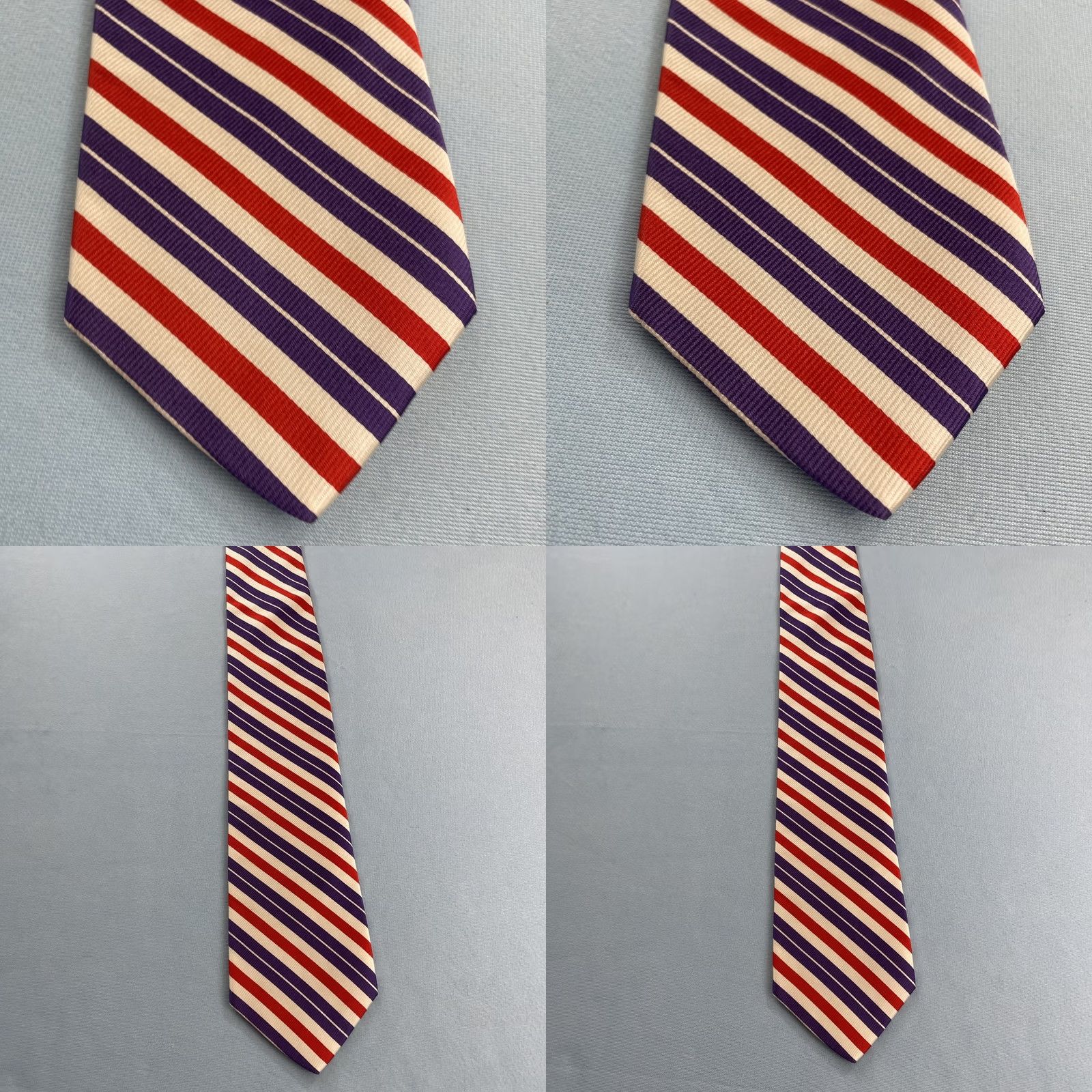 Vintage Ben Silver London Silk Repp Tie Purple Red White Stripe Vintage Handmade 3.5x57" Mens Tie Size ONE SIZE - 8 Thumbnail