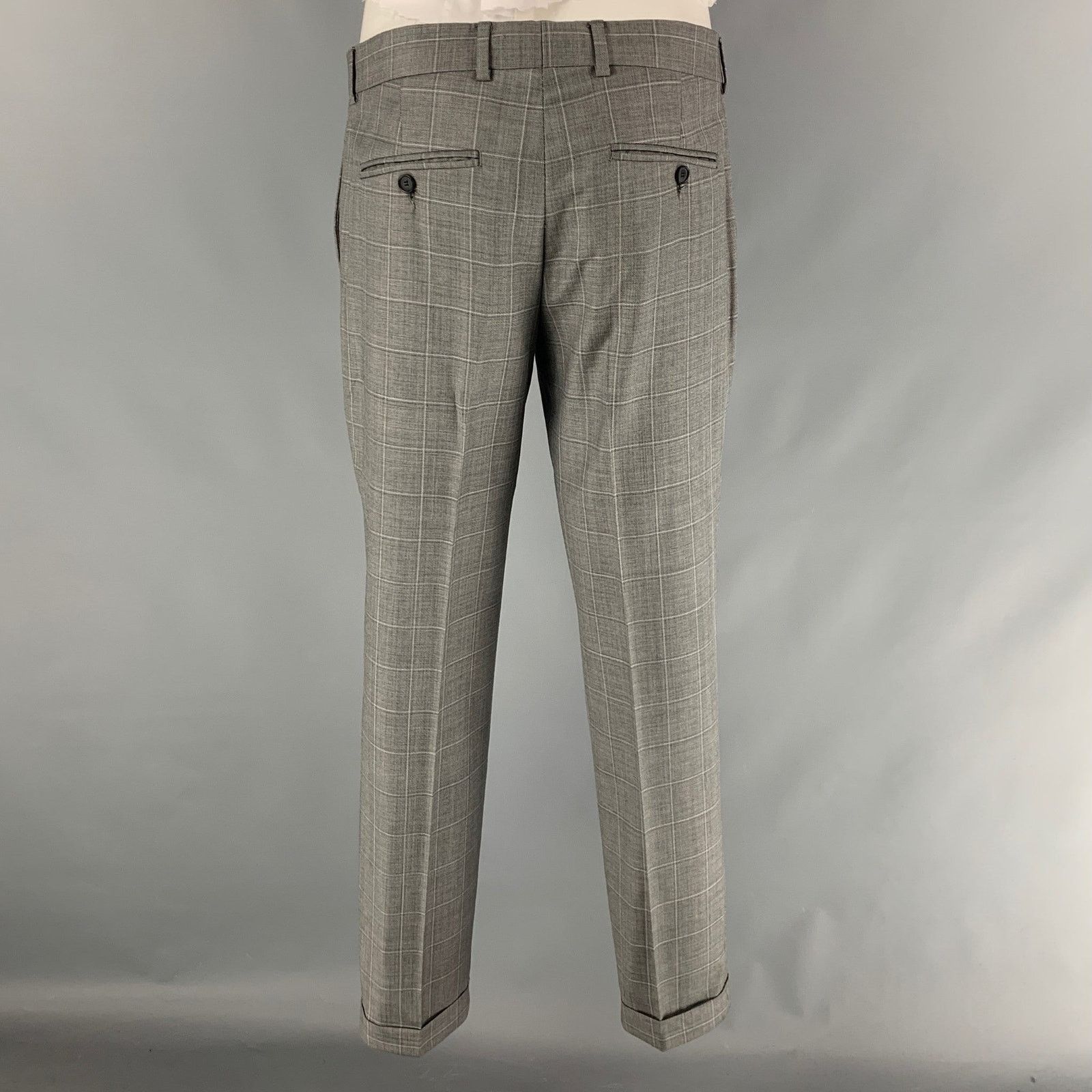 The Kooples THE KOOPLES Size 40 Grey Window Pane Wool Peak Lapel Suit Size 40R - 6 Thumbnail