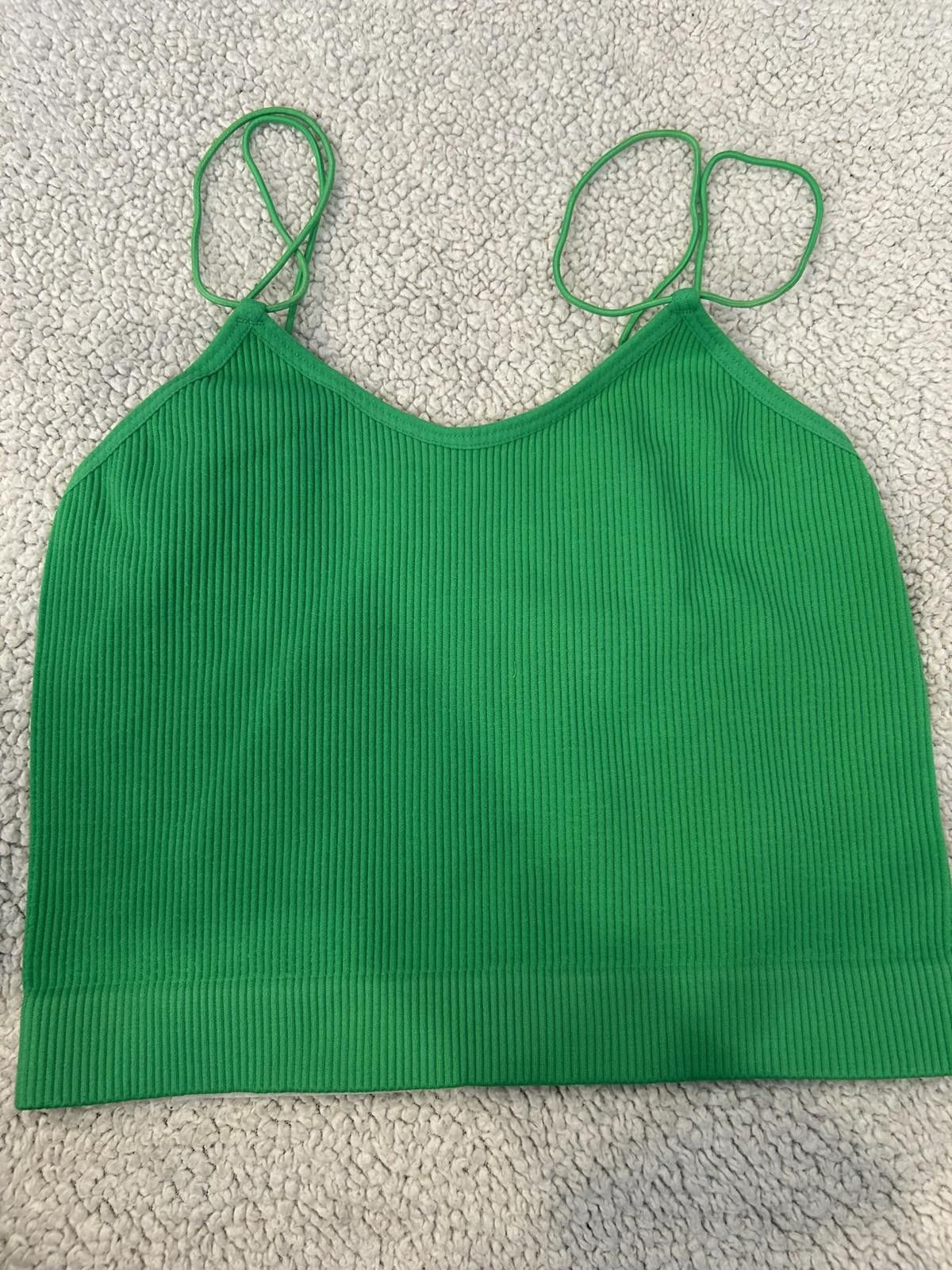 Unknown London Green Ribbed Crop Tank Top with Spaghetti Straps Size L / US 10 / IT 46 - 1 Thumbnail