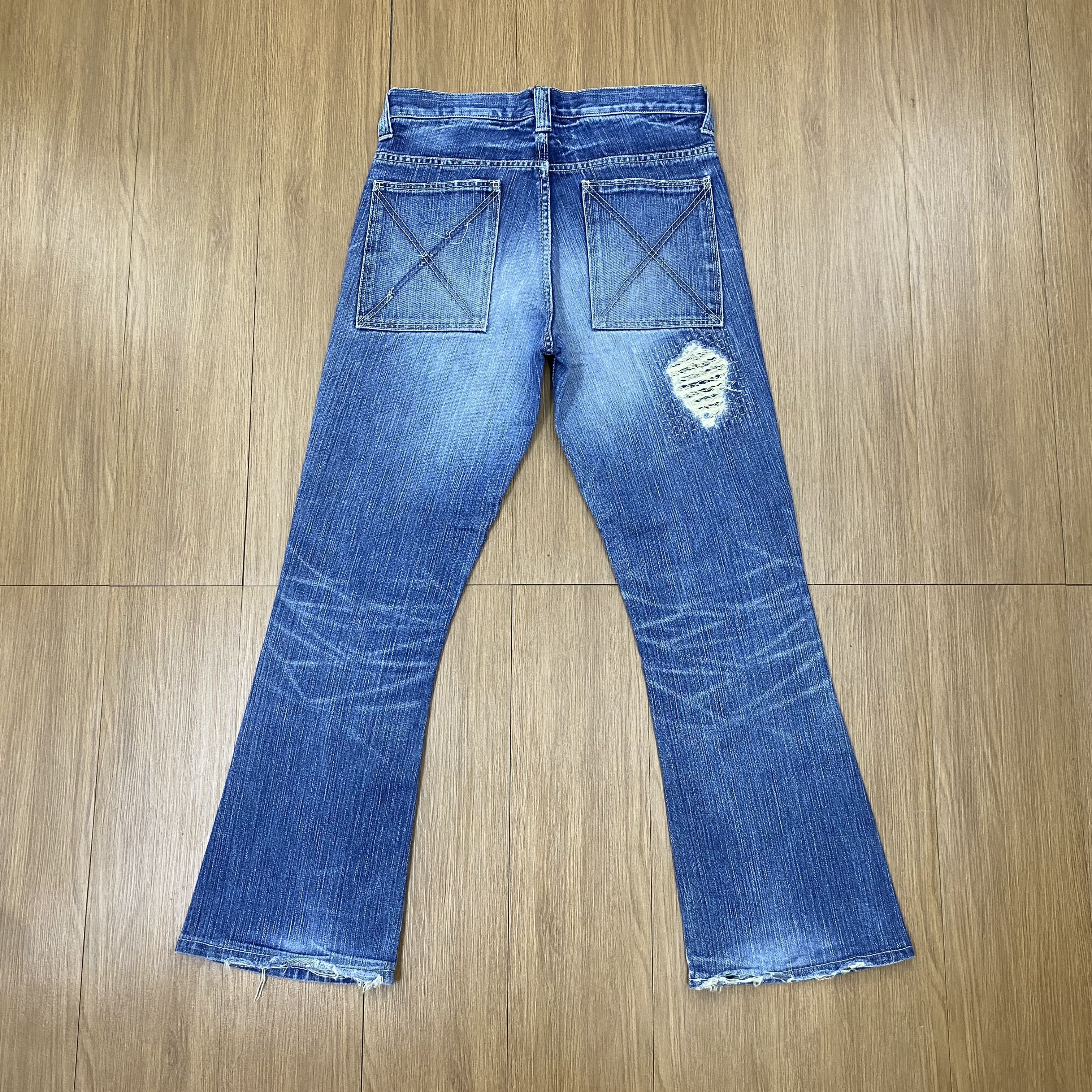 Japanese Brand × Vintage Vintage Sashiko Distress Jeans Flare Denim Patchwork CD161 Size US 31 - 2 Thumbnail