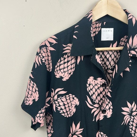 Sandro SANDRO Pineapple-print Relaxed-fit Crepe Shirt In Black xs Size US XS / EU 42 / 0 - 6 Thumbnail