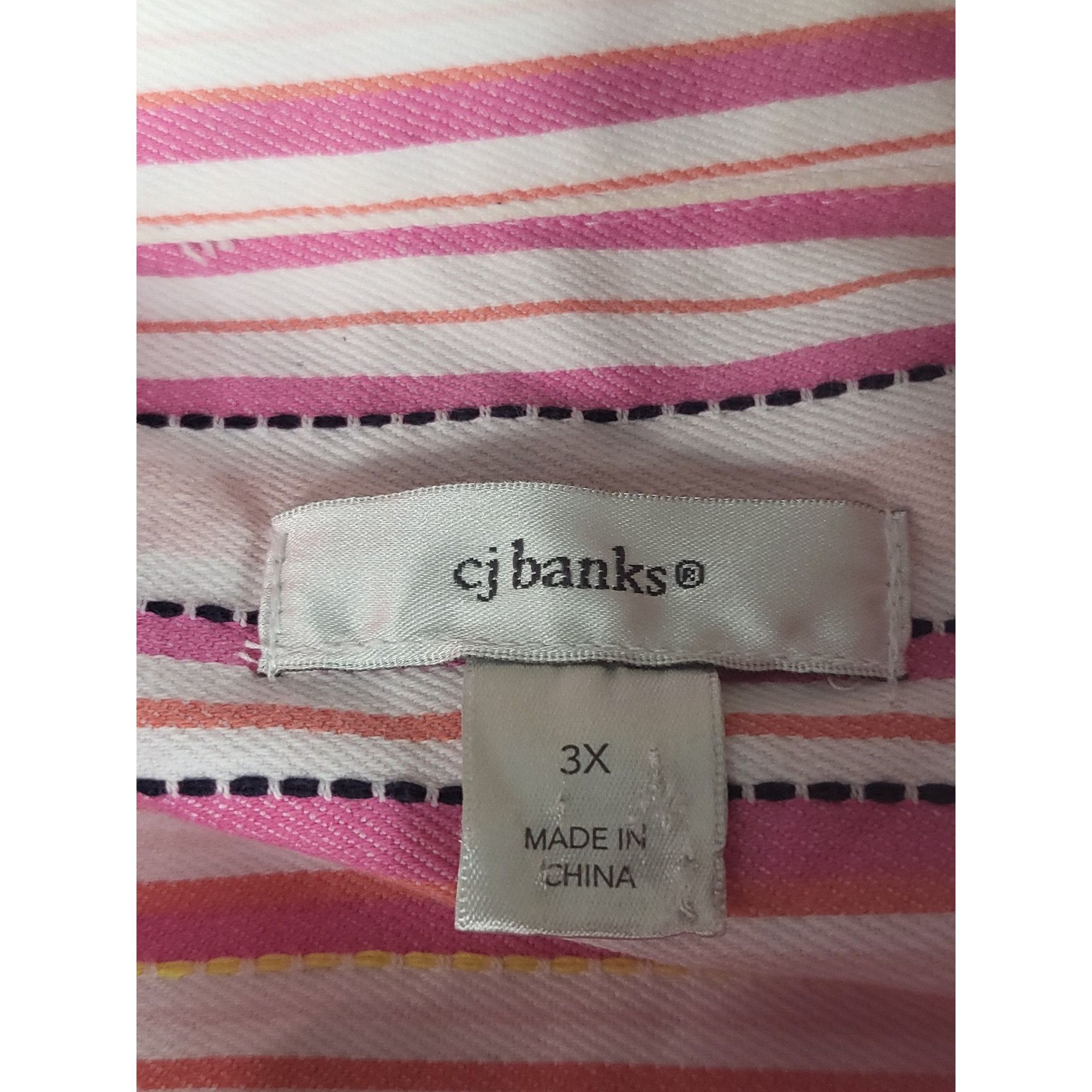 Vintage CJ Banks Women Striped Button Up Shirt 3/4 Sleeve 3X Cotton Size 3XL / US 20-22 - 6 Thumbnail