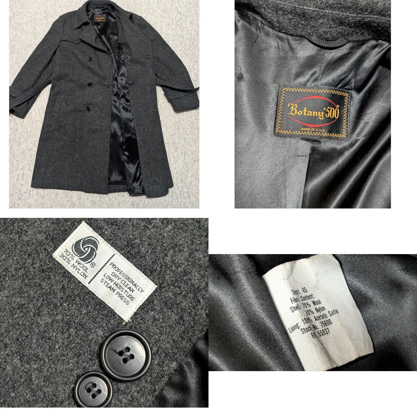 Doublet VINTAGE Botany 500 overcoat Coat Mens XL Gray Wool Double Breasted Belted Trench Coat Size US XL / EU 56 / 4 - 8 Thumbnail