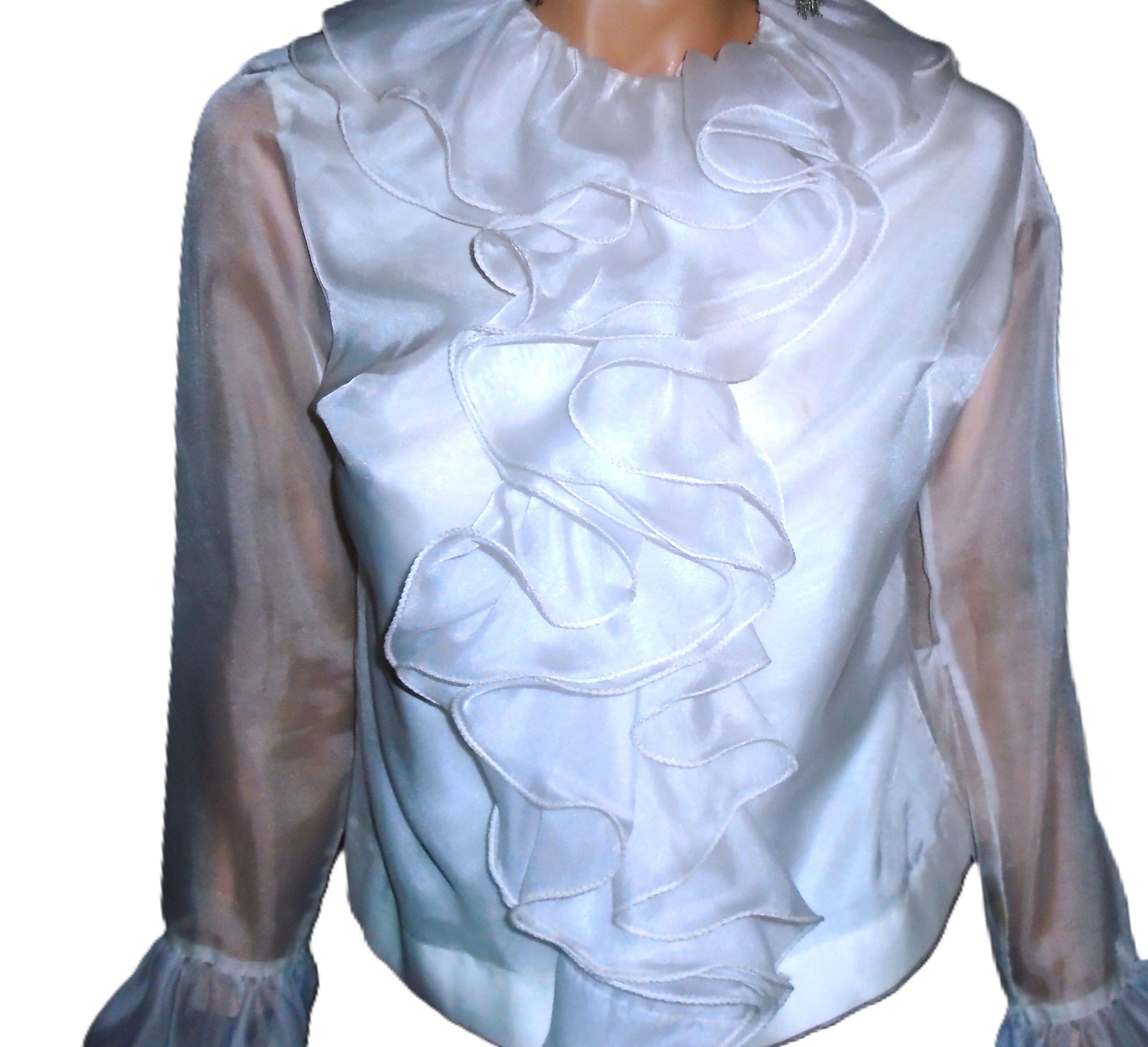 Vintage Vintage Camilla 60s White Ruffled Chiffon Blouse M Size M / US 6-8 / IT 42-44 - 1 Thumbnail