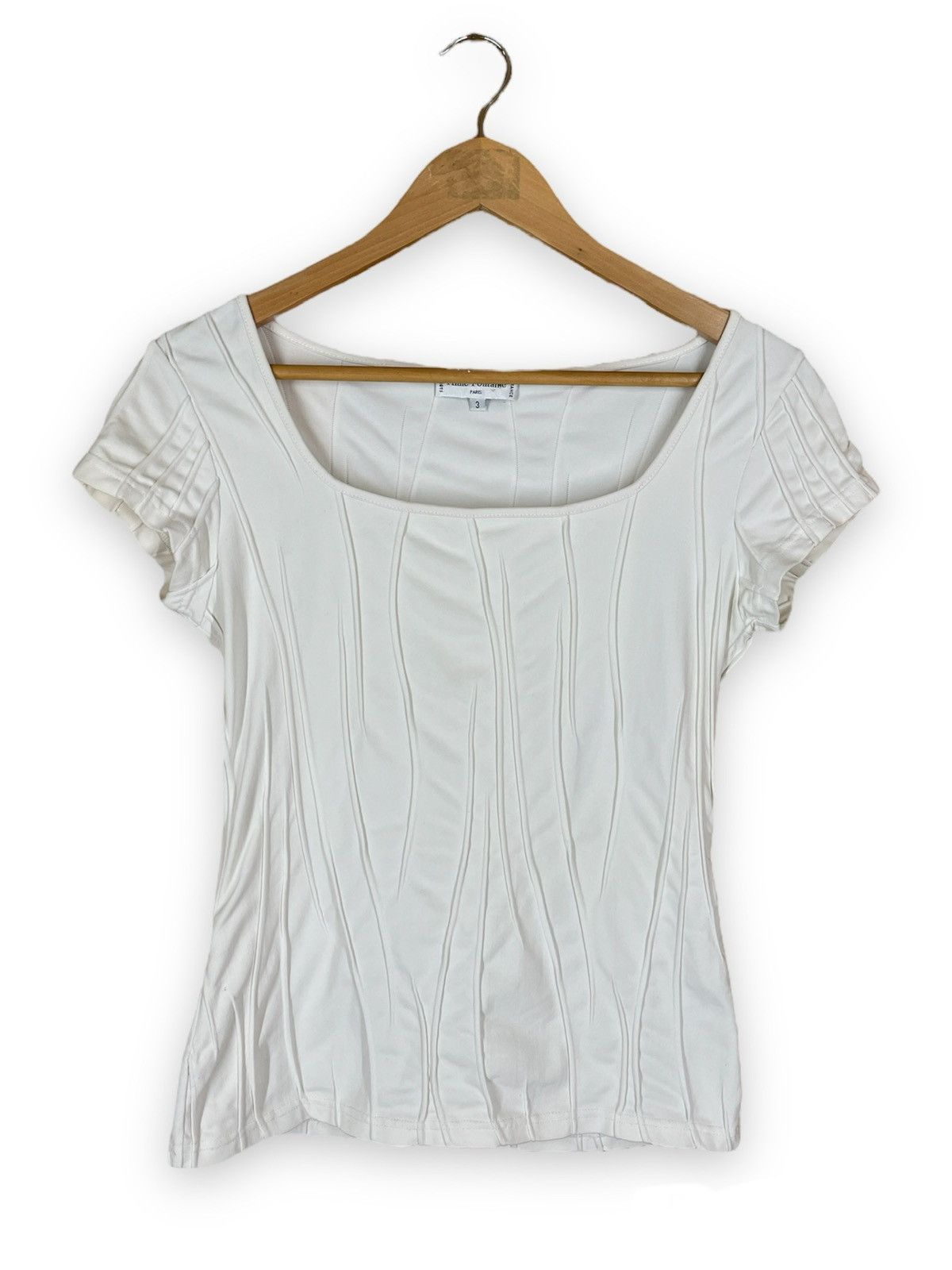 Designer ANNE FONTAINE PARIS Made in FRANCE Stretch Short Sleeve Top White T-Shirt Size M / US 6-8 / IT 42-44 - 2 Thumbnail