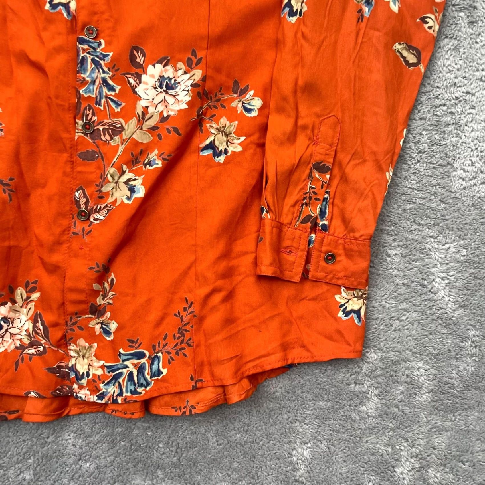 Vintage Back In The Saddle Shirt Womens 1X Orange Floral Hawaiian Button Up Pocket Shirts Size XL / US 12-14 / IT 48-50 - 2 Thumbnail