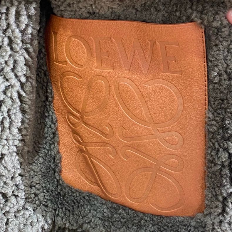 LOEWE Logo leather coat with fur