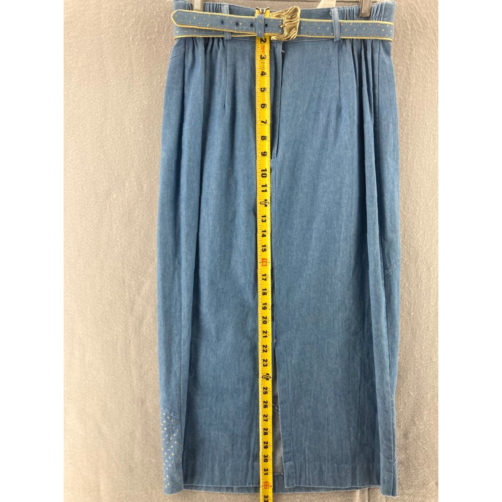 Vintage VINTAGE City Girl Skirt Womens 10 USA Made Belted Elastic Waist A-Line Long Blue 80s 90s Womens Clothing Size 32" / US 10 / IT 46 - 4 Thumbnail