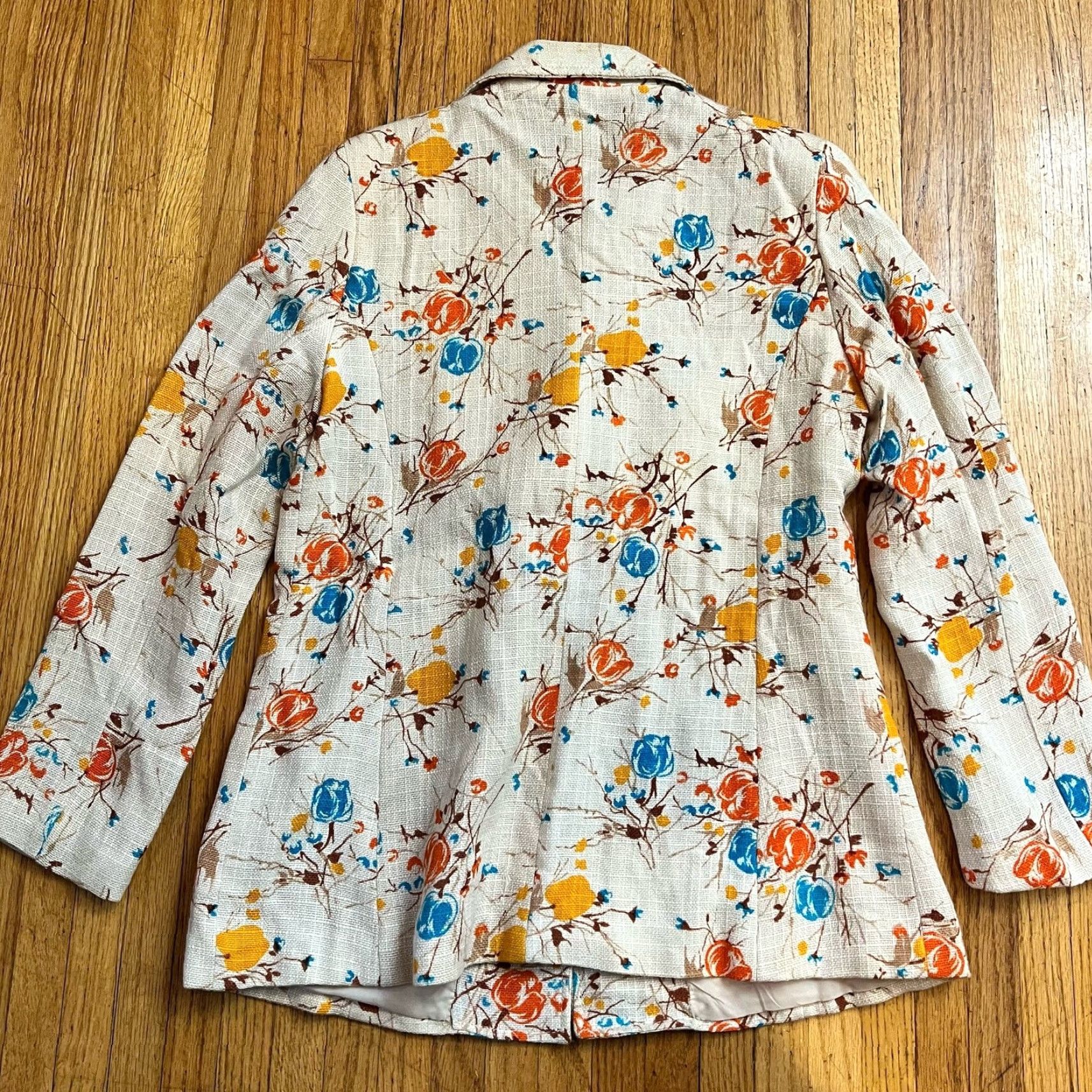 Vintage VINTAGE Montgomery Ward Linen Floral Jacket Blazer Womens 14 Blazer Beige 60s Womens 14 Size XL / US 12-14 / IT 48-50 - 3 Thumbnail