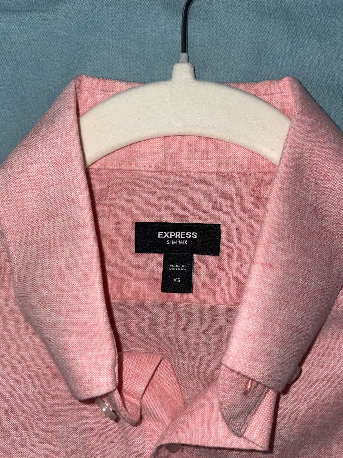 Express Express Slim Fit Linen-Cotton Button-Up Shirt - XS, Pink Size US XS / EU 42 / 0 - 7 Thumbnail