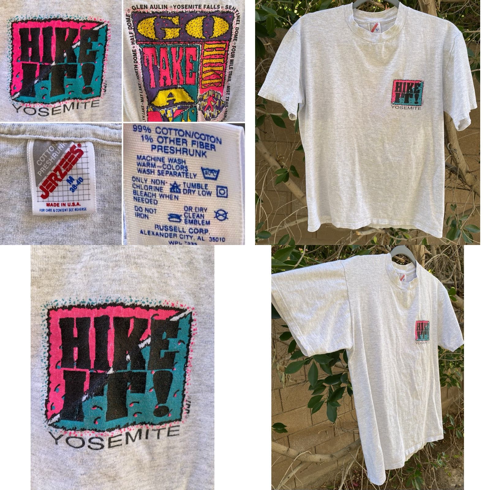 Jerzees VINTAGE Jerzees T-Shirt Hike It Yosemite Go Take A Hike Neon Geometric Graphics Gray Size M Men Shirt Size US M / EU 48-50 / 2 - 8 Thumbnail