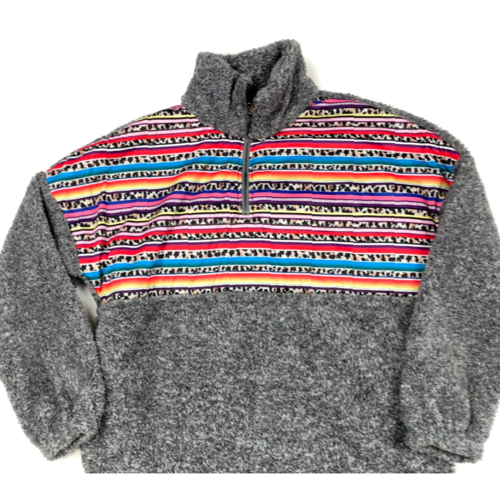Vintage Rodeo & Sunshine Gray Fleece Jacket Sweater Pullover 1/4 Zip Tribal Print Women's M Size M / US 6-8 / IT 42-44 - 3 Thumbnail