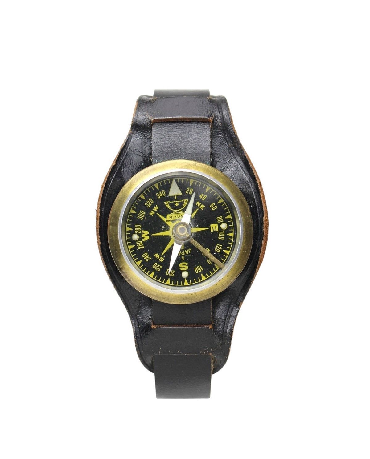 Vintage 1960S MIZUNO BRASS COMPASS ON LEATHER WRISTBAND Size ONE SIZE - 1 Thumbnail