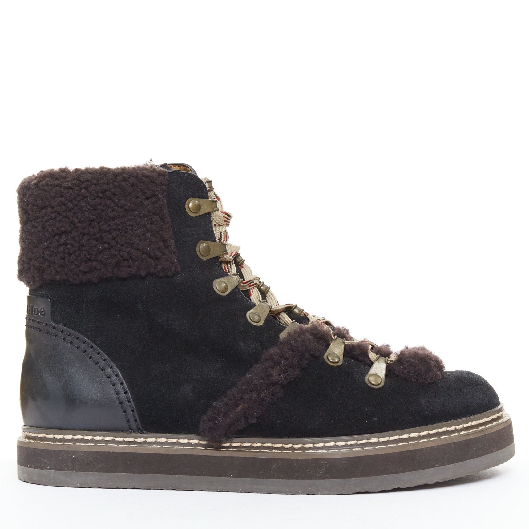 See by Chloe SEE BY CHLOE Eileen brown shearling black suede mountain hiking boots EU37 Size US 7 / IT 37 - 1 Thumbnail